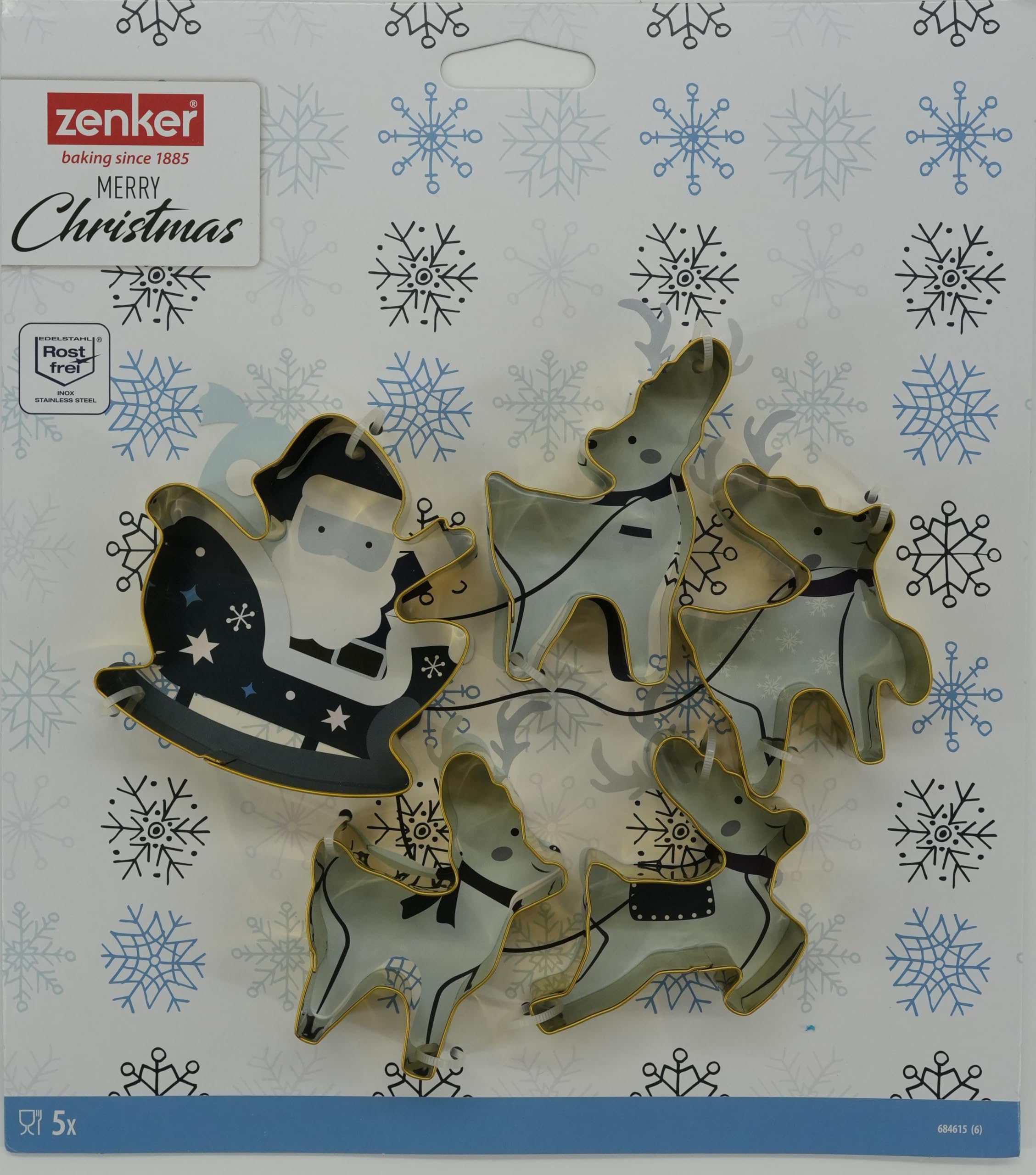 Zenker Christmas Cookie Cutters, 5 Piece Set, Santa Sleigh with Reindeers, 1 x Santa in Sleigh, 4 x Reindeers - Image 2