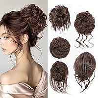 Vista 19 de 5 piezas de moños de pelo desordenados con banda elástica de goma para mujeres, extensiones de cola de caballo con gomillas, piezas de cabello