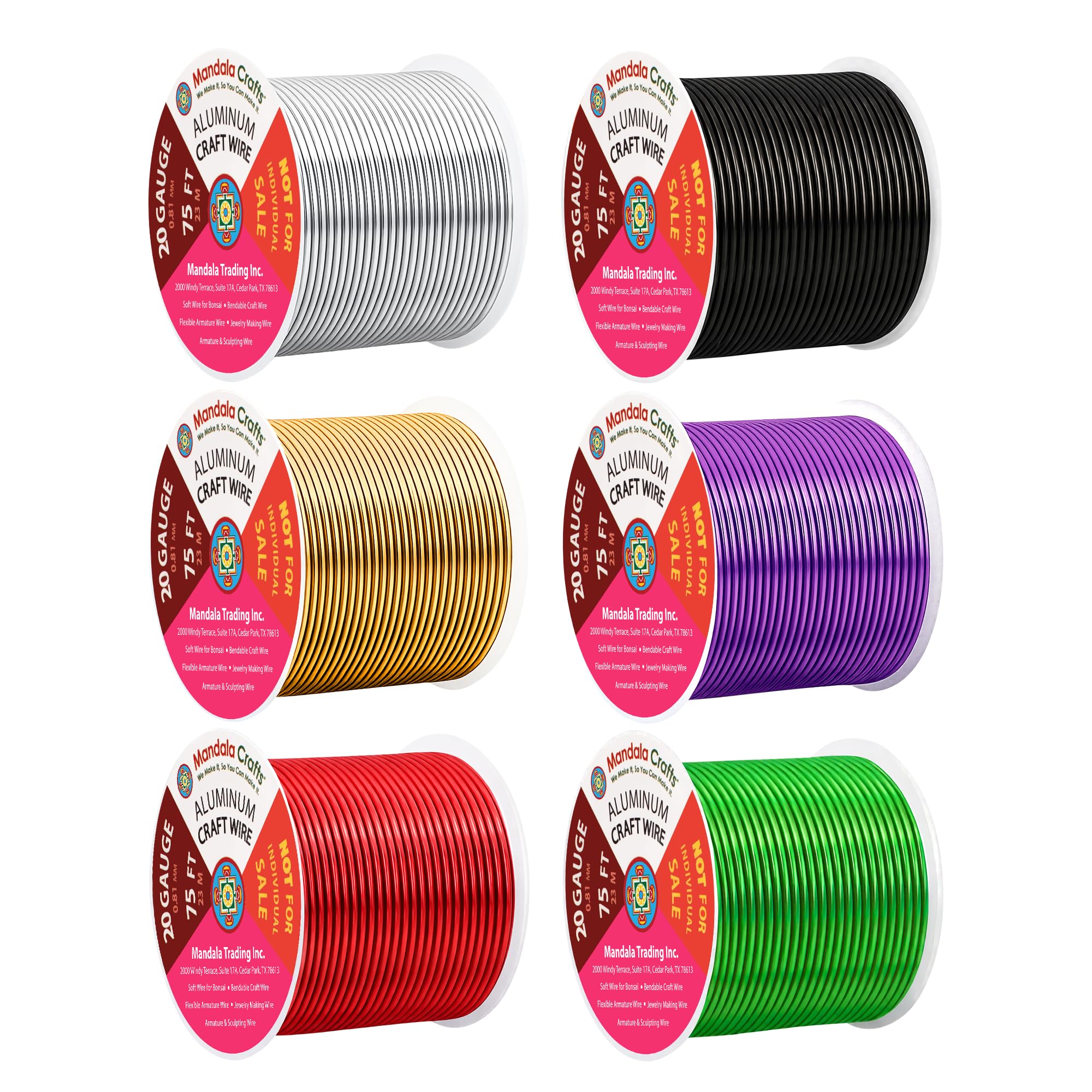 Mandala Crafts 20 GA Silver Black Red Assorted Anodized Aluminum Craft Wire