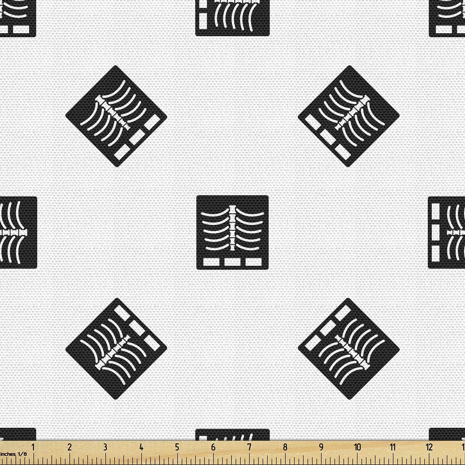 Ambesonne Abstract Fabric by The Yard, Cartoon Style Xray Photo Image of a Human Chest in Continuous Pattern, Decorative Fabric for Upholstery and Home Accents, 1 Yard, White Charcoal