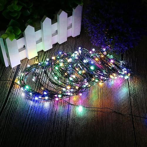 Miniatura 8 de ER CHEN Tira de luces LED de 66 pies, 200 luces LED estrelladas en cable de cobre verde de 65.6 ft, adaptador de corriente + control remoto