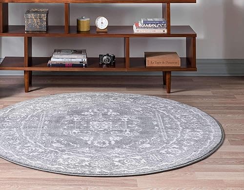 Miniatura 3 de Unique Loom Boston Collection - Alfombra de área con medallón (3 pies 3 pulgadas, redonda, grismarfil)