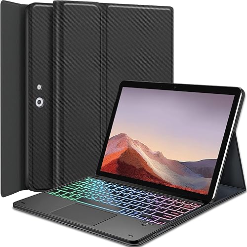 Nanhent Touchpad Keyboard Case for 12.3" Microsoft Surface Pro 7+/Pro 7/Pro 6/Pro 5/Pro 4, 7 Color Rainbow Backlight Detachable Bluetooth Trackpad Keyboard Folio Smart Cover