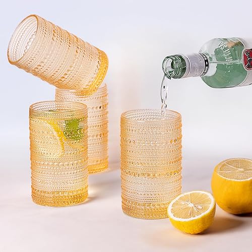 Miniatura 5 de SUNNOW Vaso de vidrio con forma de gota de lluvia de 12 onzas, vasos de té helado para agua, bebidas, jugo, vino, cerveza y cóctel, paquete de 6