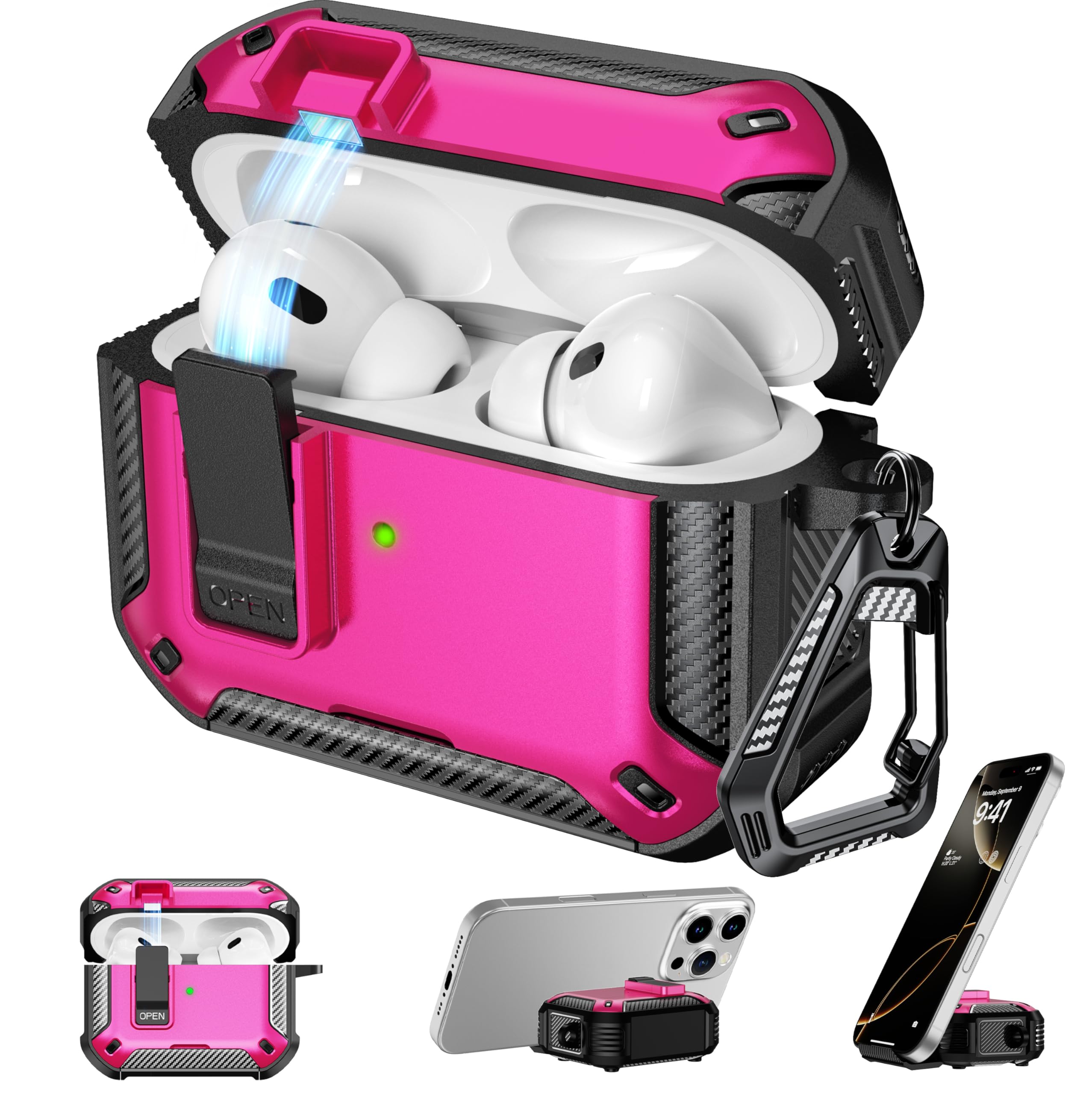 RFUNGUANGO - Funda para AirPods Pro 3 con Cierre y Kit de Limpieza, Transparente, rígida, para Videojuegos, con Soporte para teléfono Integrado, antigolpes （Naranja） — view 38