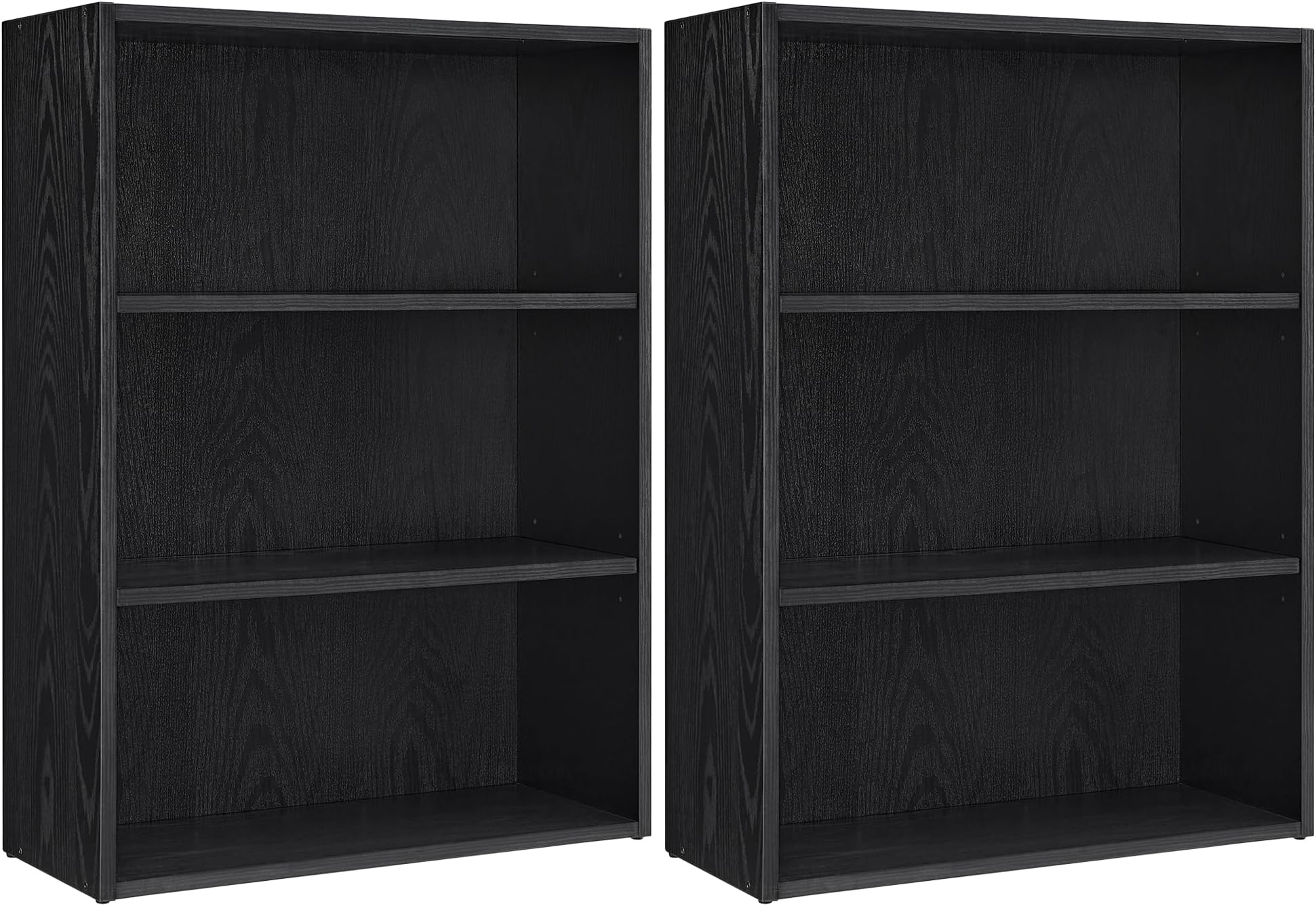 VASAGLE Set of 2 Bookshelves, 23.6 Inches Wide, 3-Tier Open Bookcases with Adjustable Storage Shelves, Floor Standing Units, Ebony Black ULBC163T56-2