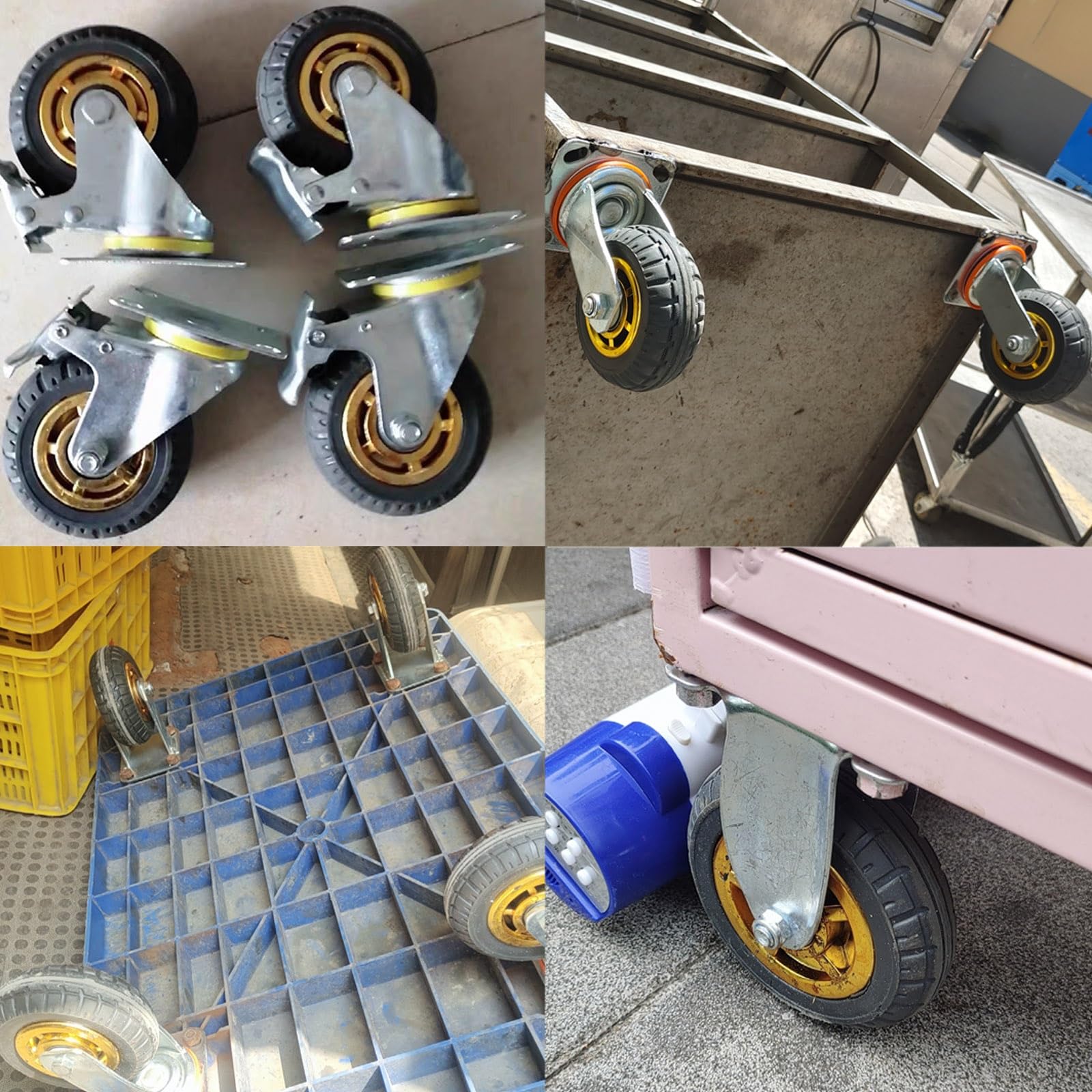 Ruote Industriali, Rotelle Piatte, Set Di 4 Ruote Girevoli con Freno, Ruote con Freno, Ruote Girevoli Pesanti, Pivottanti per Mobili In Gomma Piccola, per Carrelli (Color : 4 caster (with brake), Si