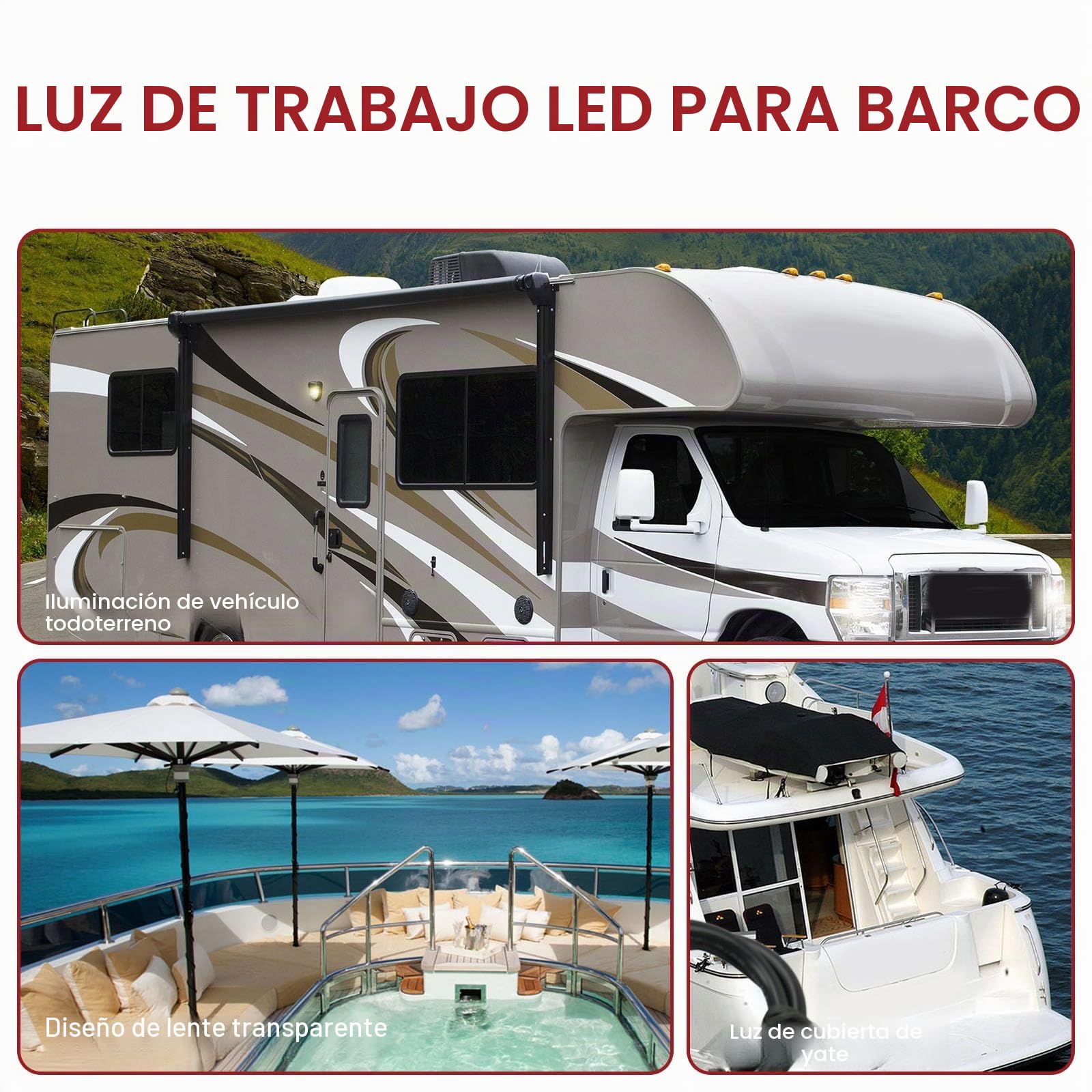 OUKENS Luces de navegación LED para buques, 12V a 24V CC, Lámpara de trabajo LED impermeable para barcos, adecuada para iluminación exterior de coches, Yates(BLANCO)
