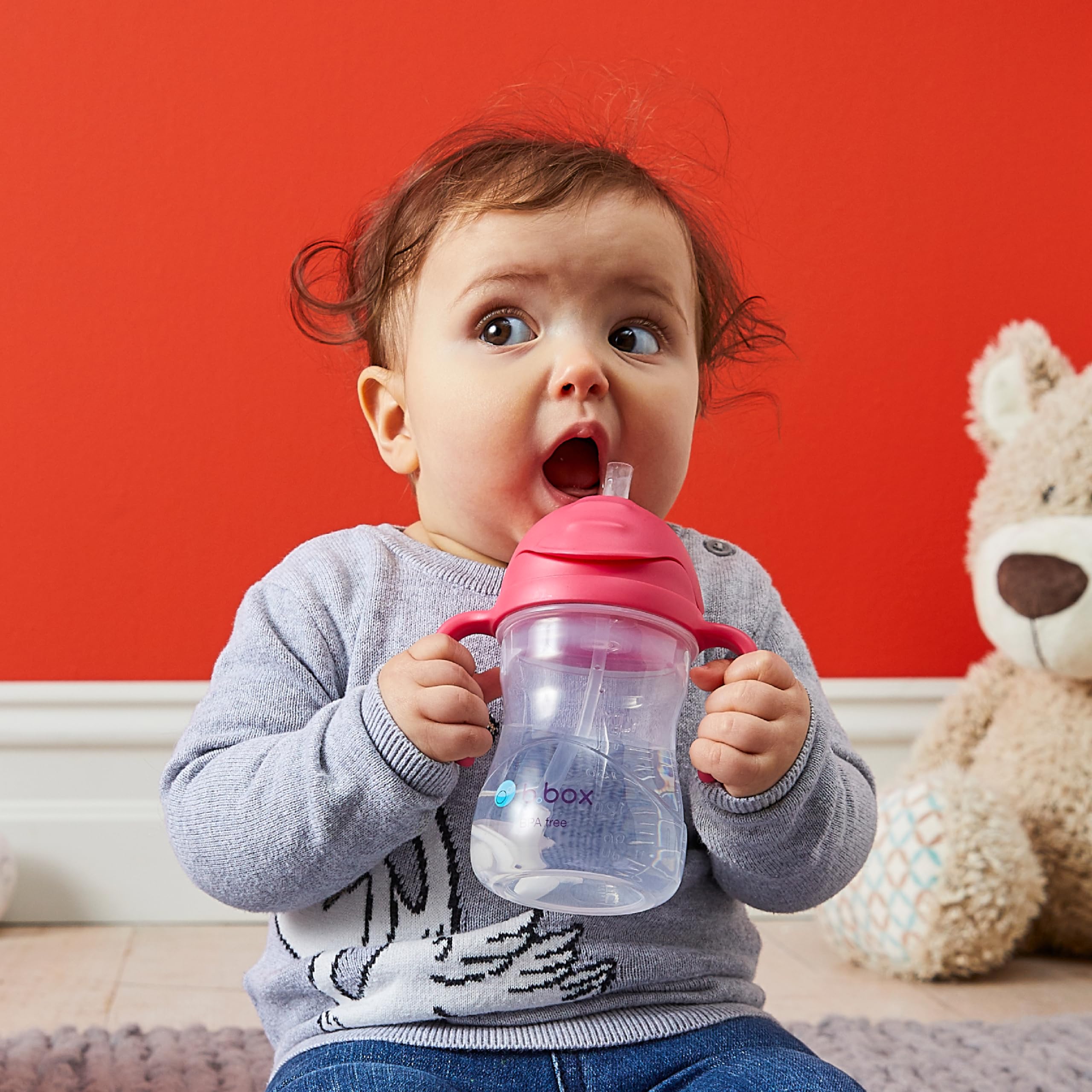 b.box Tasse d'Apprentissage Bébé | Pour Boire Quel que Soit l'Angle | Couvercle Rabattable, Gobelet avec Paille, Prise en Main Facile | Sans BPA, Passe au Lave-Vaisselle | Dès 6 Mois | 240 ml