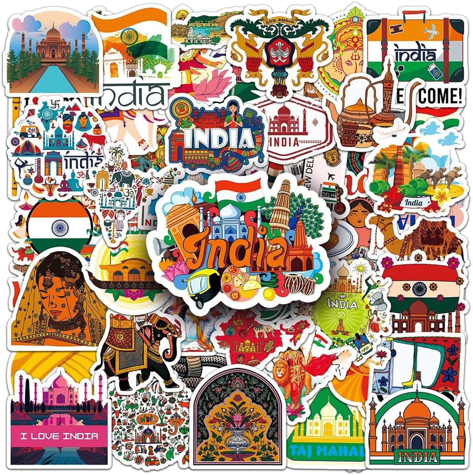 - India Stickers |50Pcs Bharat Waterproof Vinyl Decals for Bike Water Bottles Laptop Bicycle Refrigerator Cup Luggage Computer Mobile Phone Skateboard Decor
