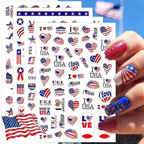IDDFEVE 8 Sheets 4th of July Nail Stickers, Independence Day