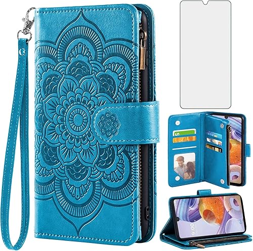 Asuwish Funda para teléfono LG Stylo 6/Stylo6 Plus/K71 Stylus Wallet Cover con protector de pantalla de vidrio templado y soporte para tarjeta de