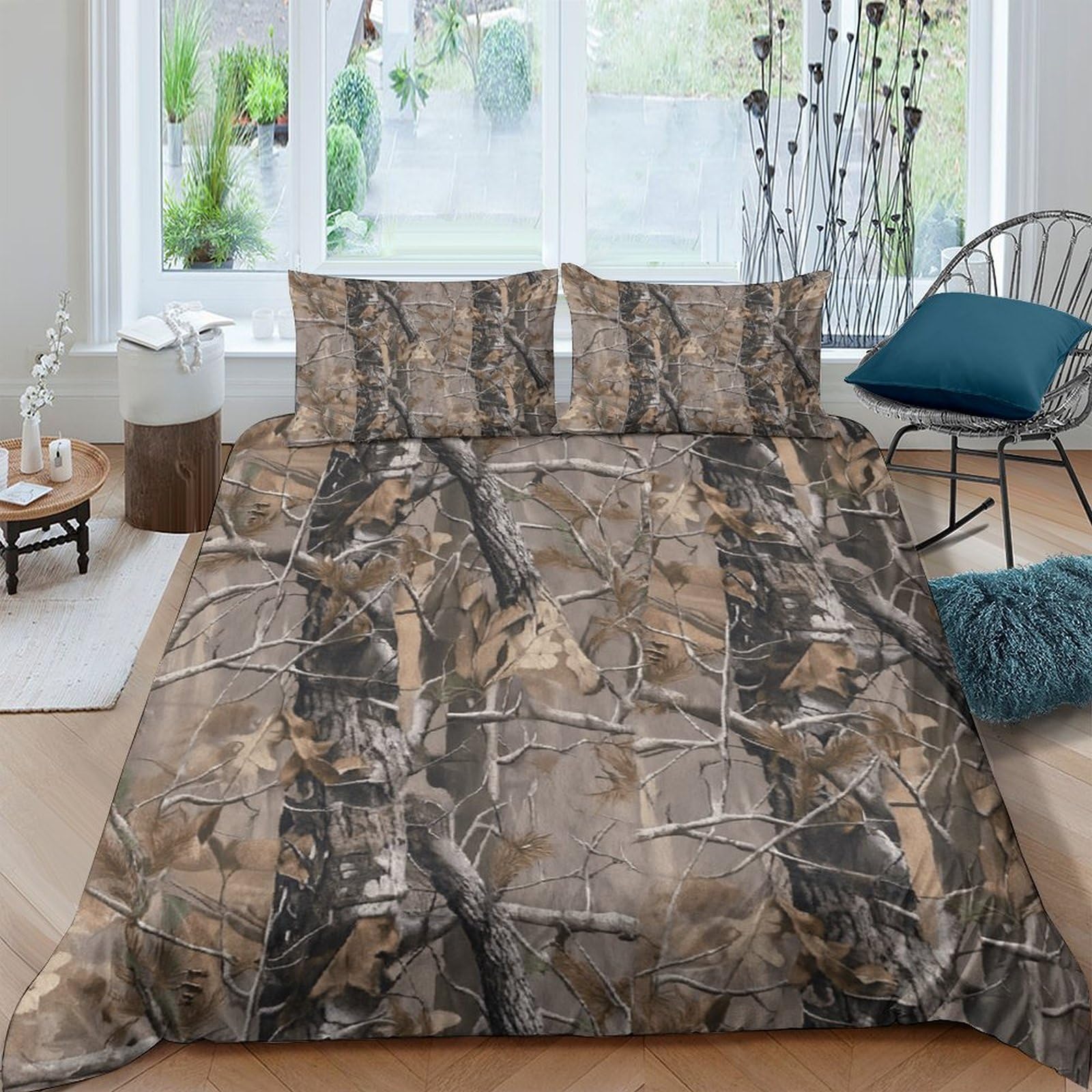 Ctjqhvkz Style-6 3D Printed Forest Camouflage Fitted Sheet Microfiber Soft Breathable Wood Texture Bed Cover For Bedroom Guestroom Easy Care Single（135X200cm）