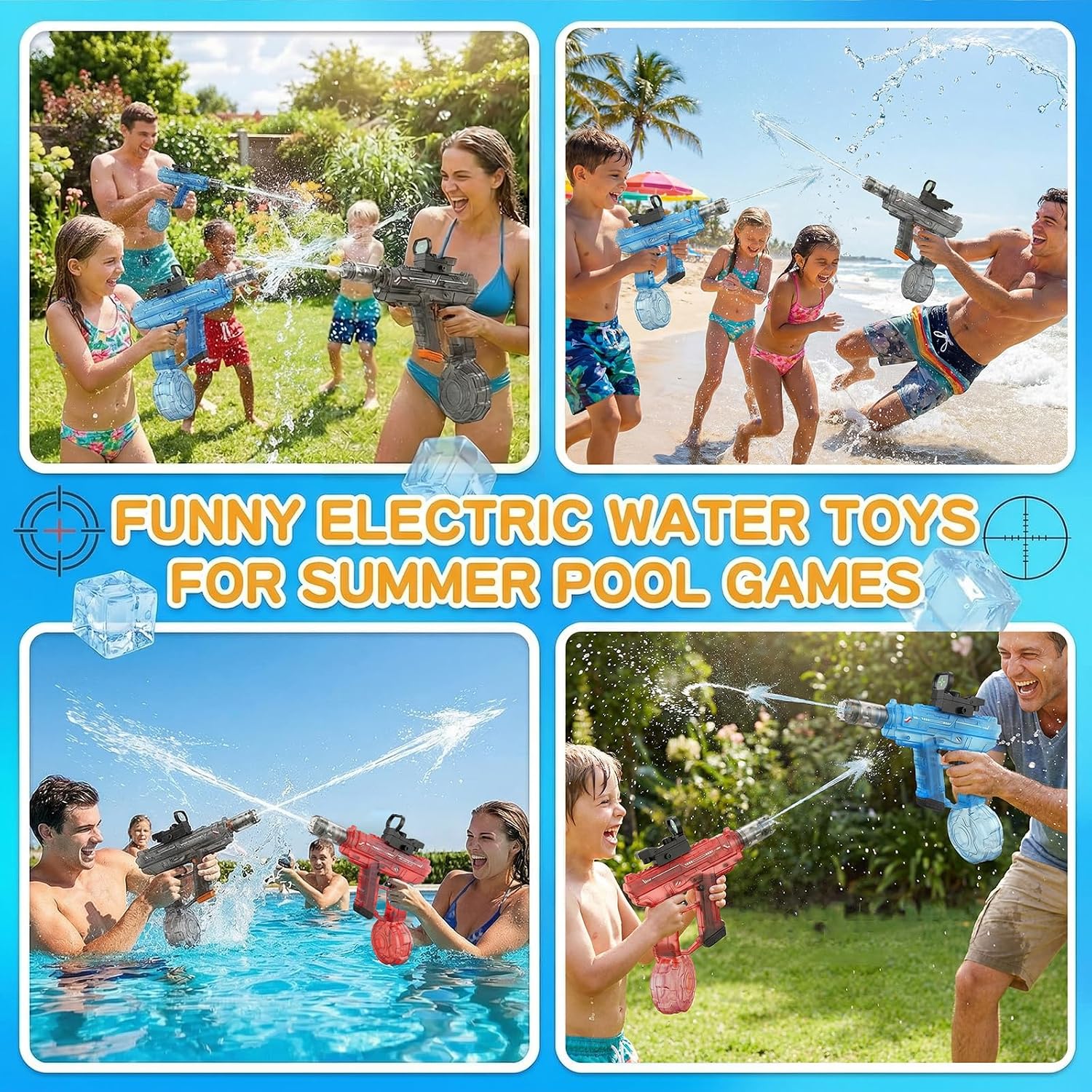 2 Pack Electric Water Guns for Adults Kids Squirt Gun with Lighting Sight 26-32 FT Long Range Automatic Water Gun Electric Squirt Blaster Watergun Summer Pool Beach Party Outdoor Water Toys for Kids