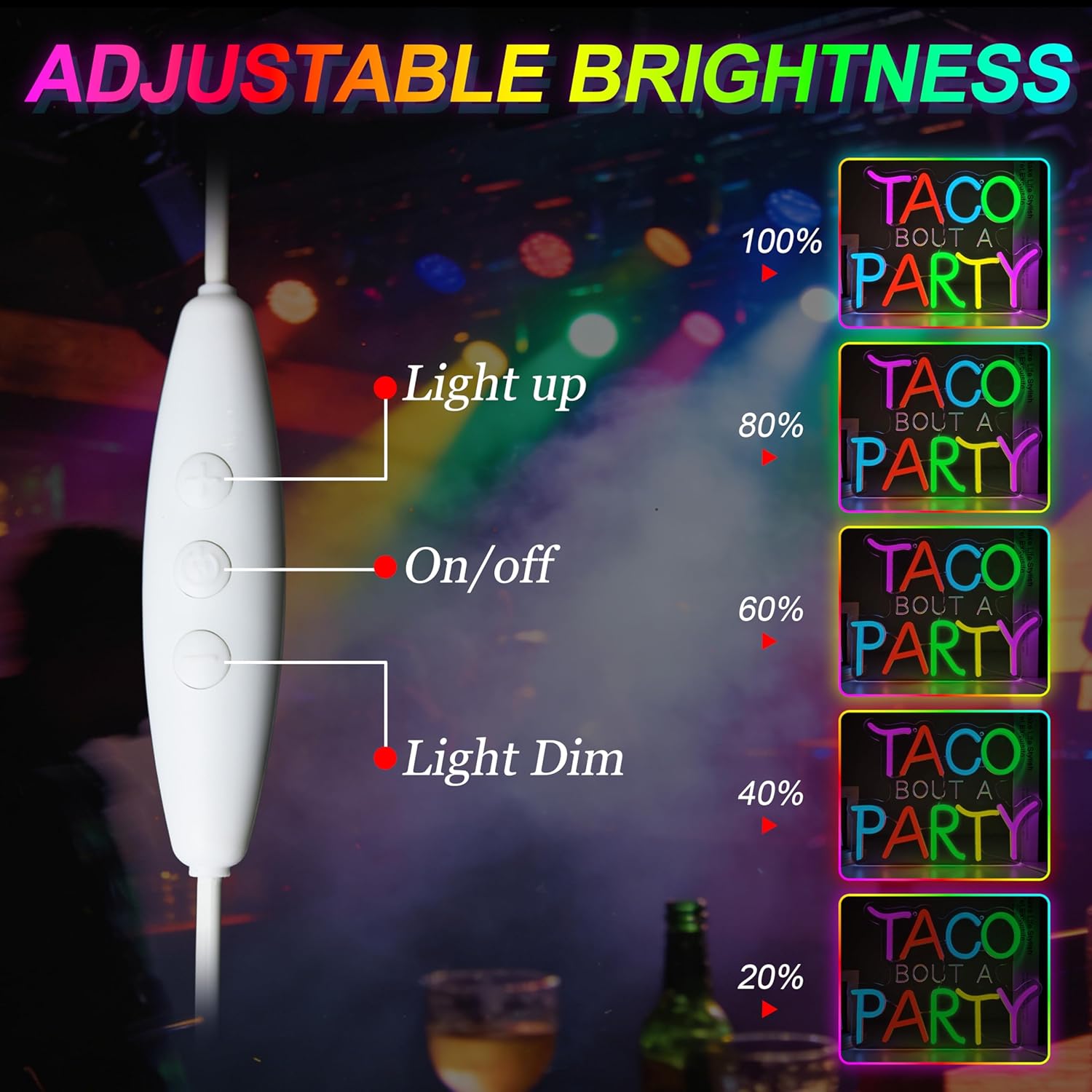 Taco Bout A Party Neon Sign, Dimmable LED Sign Taco Party Decorations, Mexican Decor Mexican Fiesta Decoration for Fiesta Birthday Cinco De Mayo, Living Room Home Wall Decor with USB Powered