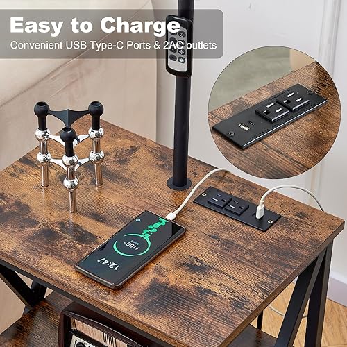 Miniatura 6 de LOKHOM Lámpara de pie LED con mesa, mesa auxiliar estrecha de 59 pulgadas con lámpara conectada con USB C+A y 2 tomacorrientes, lámpara de mesita de