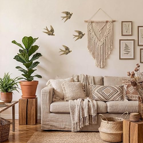 Miniatura 3 de 4 piezas de escultura de pared de pájaro vintage de 4.7 pulgadas, arte antiguo esculpido en 3D de resina de pájaro colgante arte de pared de latón