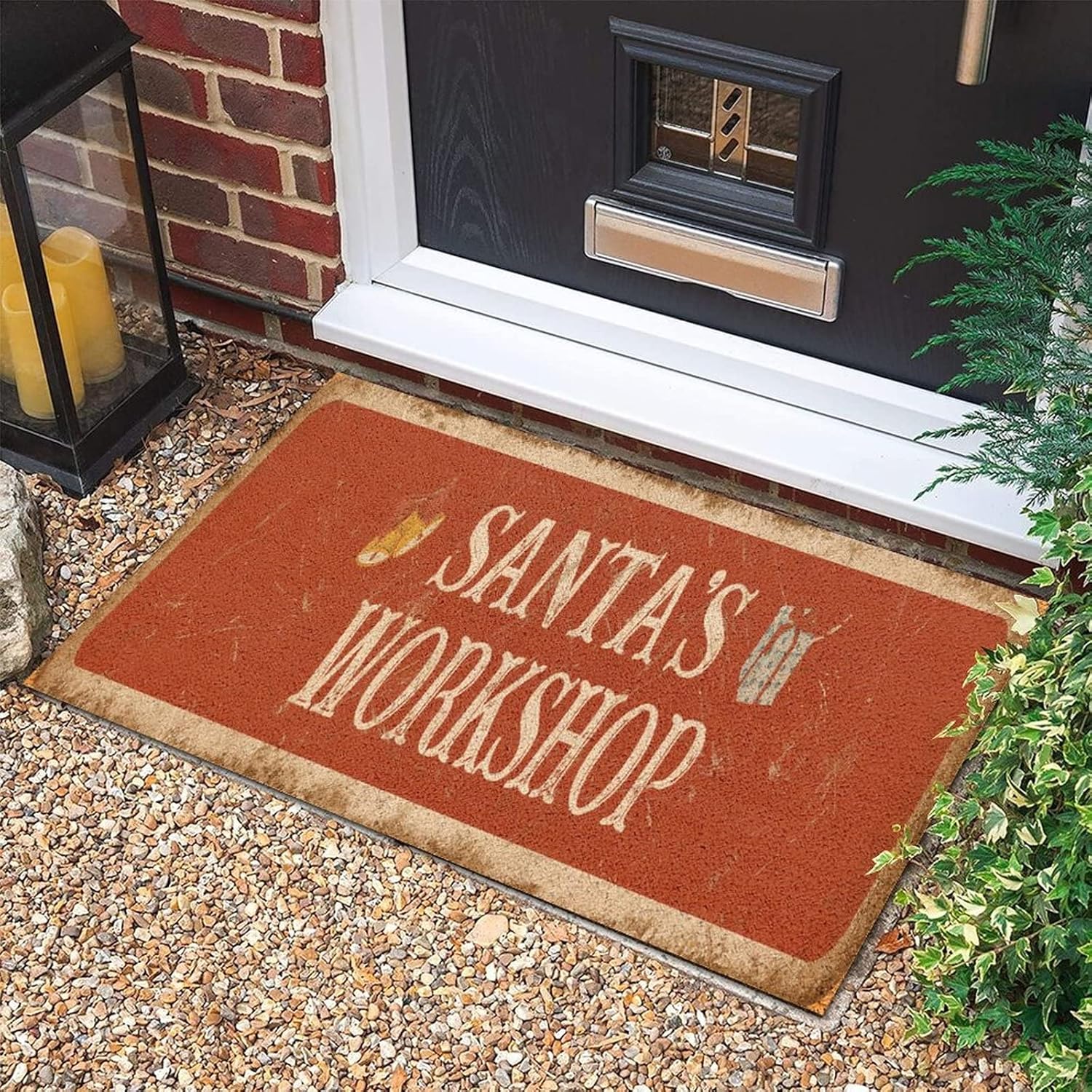 Coir Fiber Floor Doormat 24x36in Santa’s Workshop Anti Slip Outdoor Doormat Rug Christsmas Sleigh Wreath Front Door Rug with Non-Slip Backing Home Decor for Front Door Garage