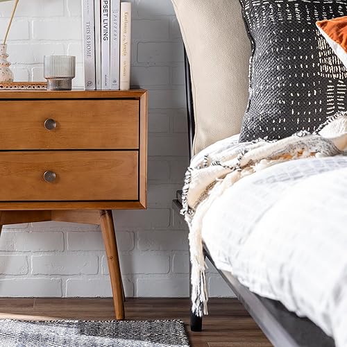 Miniatura 19 de Walker Edison Mesita de noche de madera moderna de mediados de siglo, cajón de almacenamiento y estante mesita de noche, 1 paquete, caramelo