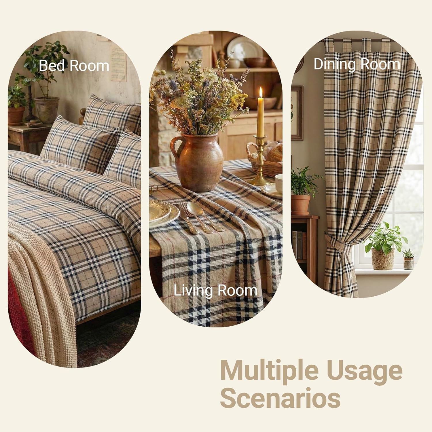 Q&J Fabric Co. 5 Yard x 57Inch Plaid Fabric,Gingham Fabric by the Yard, 4.42 oz/yd²,Checkered Cloth Tartan Poly-Cotton Material for Crafts,Quilting,Apparel,Tablecloths,DIY Decor (Beige)