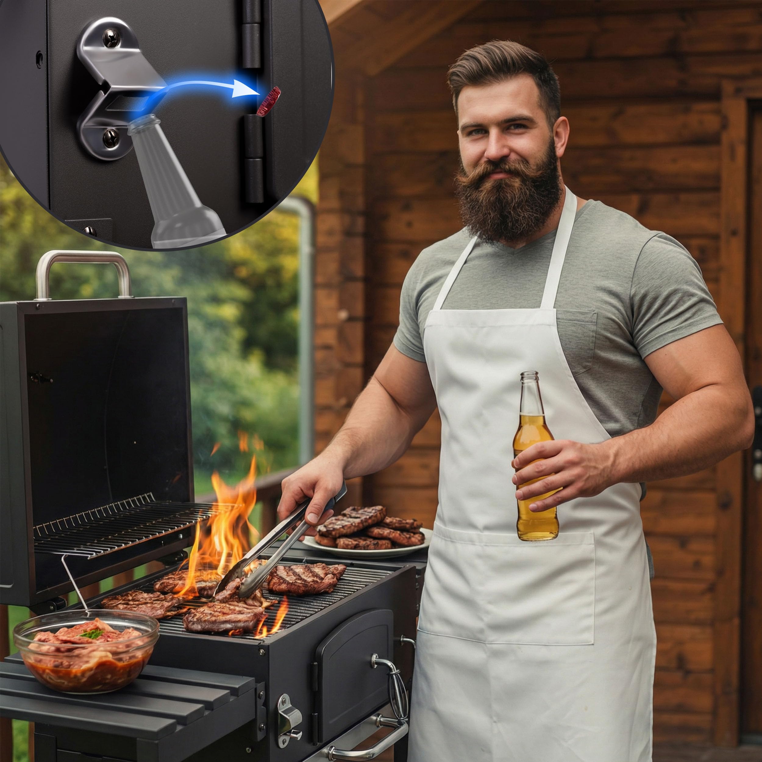 Berdsen Grill Węglowy Ogrodowy BBQChef z Kominem i Żeliwnym Rusztem 41,5 x 57 cm - Regulowane Palenisko, Termometr, Składane Półki, Szafka - Przenośny na Kołach - Antracytowy