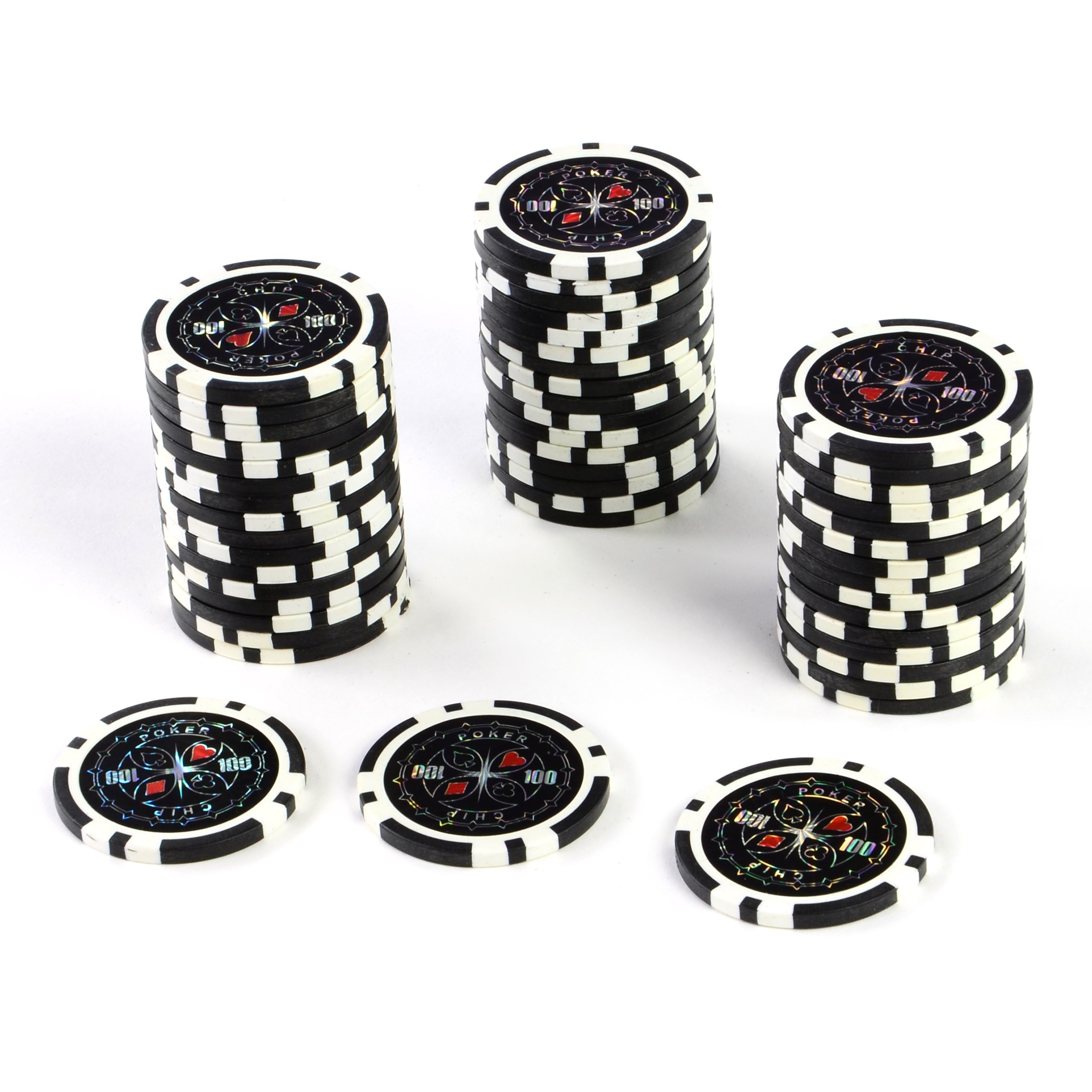 Nexos Trading 50 Poker-Chips Laser-Chips Metallkern 12g Poker Texas Hold`em Black Jack Roulette reflektierend Tokens Jetons Casino 1 Rolle Wert 1-10000 wählbar (Wert 100)