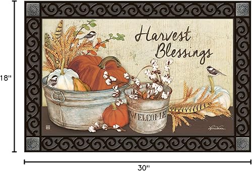Miniatura 2 de Studio M Harvest Blessings - Tapete intercambiable para todo tipo de clima, parte trasera de goma reciclada ecológica de 30 x 18 pulgadas, calabazas