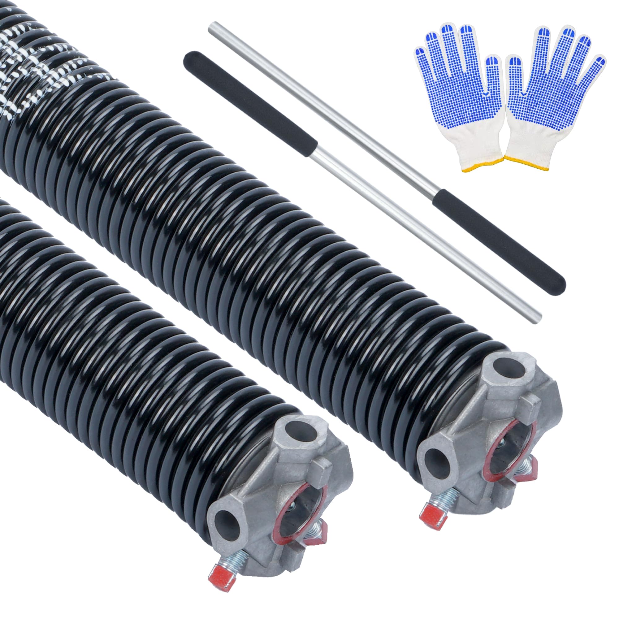 lesolar Garage Door Torsion Springs Set 0.250x2x32’’, with Non-Slip Winding Bars & Gloves, 2’’ (Pair) Precision Electrophoresis Black Coated Torsion Spring, MIN 18,000 Cycles
