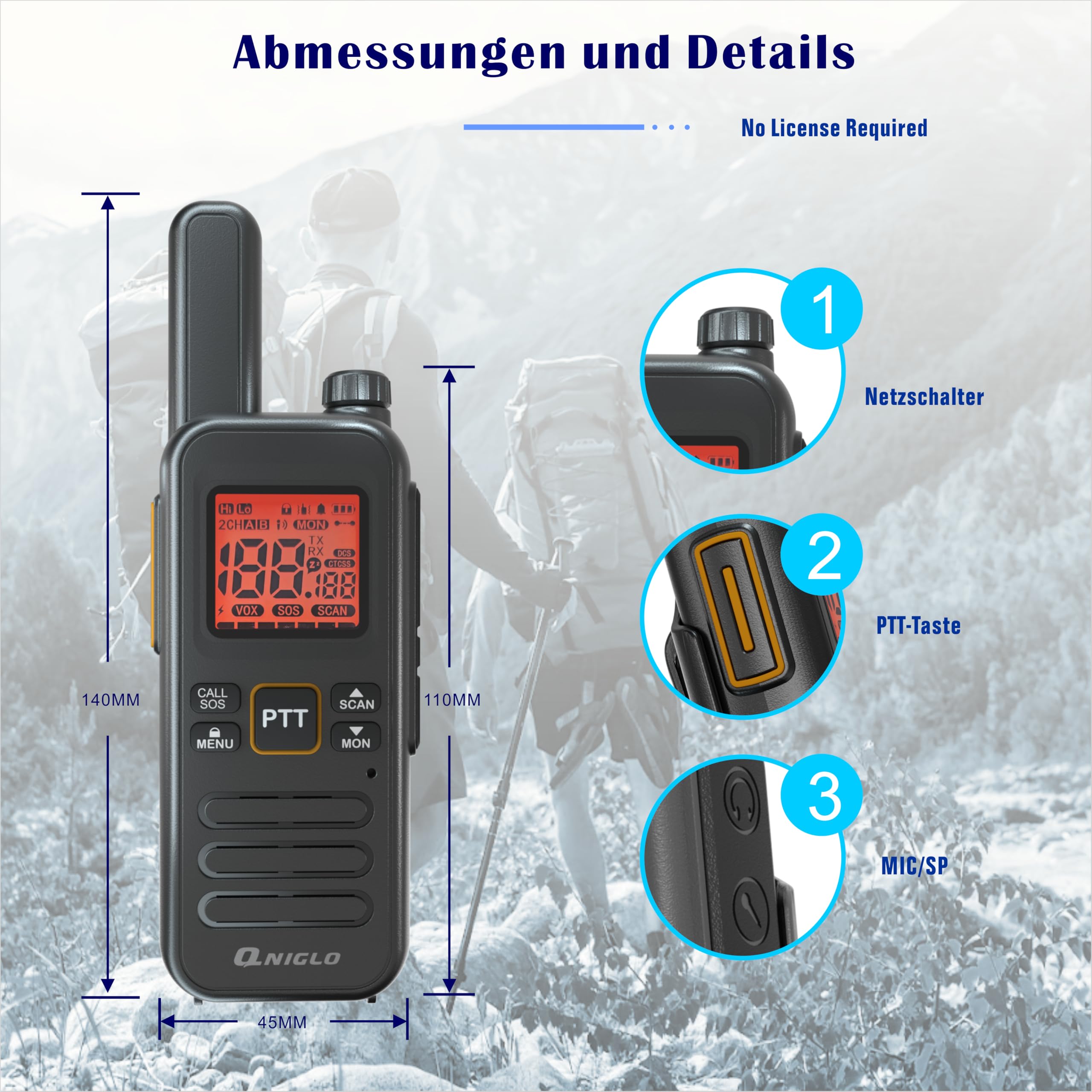 Talkie Walkie PMR446 Longue Portée 5 KM Rechargeable USB-C VOX SOS 2 Pcs