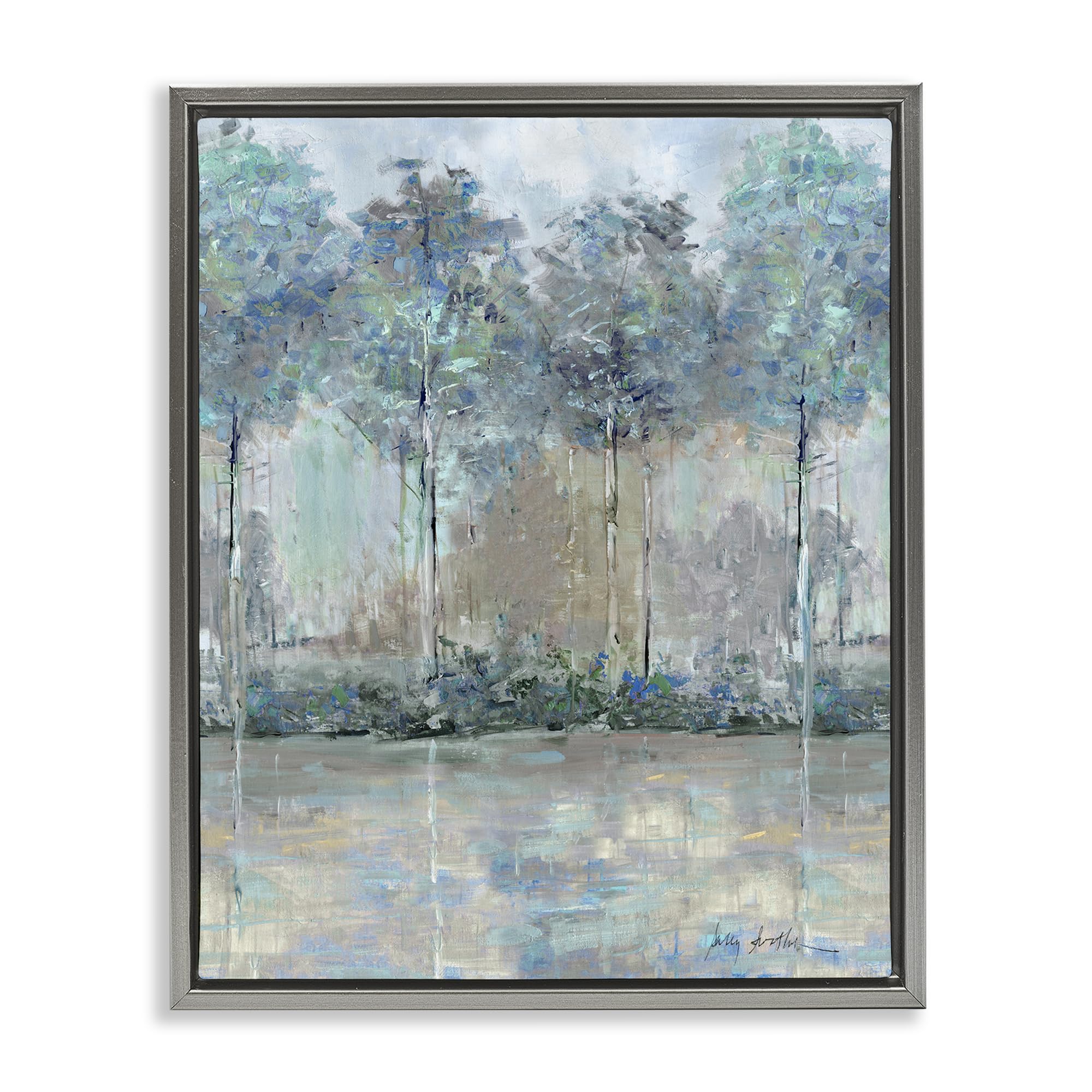 Stupell Industries Serene Forest Reflection Landscape 'Subdued Impression Of Trees', Floating Frame Canvas Art, Gray, 25 X 31 Inches, Easy To Hang And Sturdy, Made In Usa, By Sally Swatland