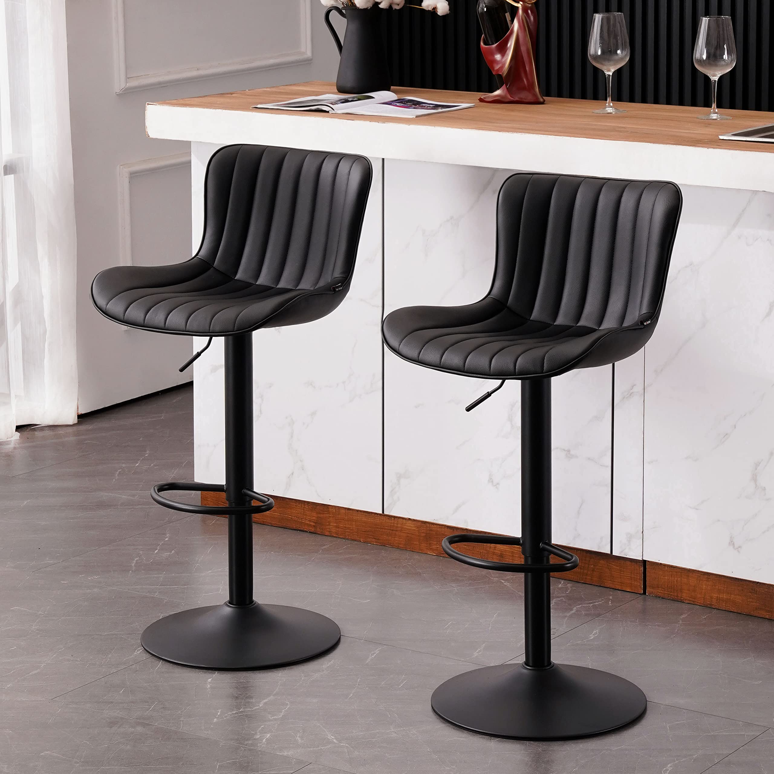 YOUNUOKE Black Bar Stools Set of 2 Counter Height Barstools Swivel Bar