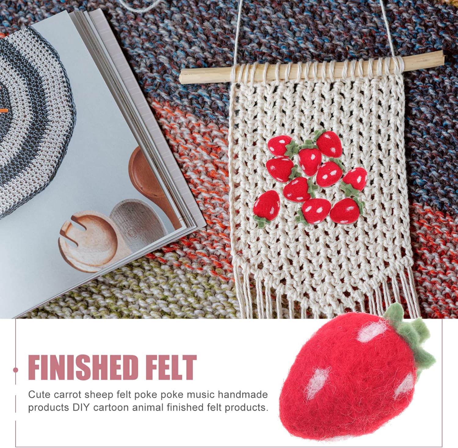 HOODANCOS 10pcs Felt Strawberry Crafts DIY Ornaments for Home Decor and Jewelry Accessories for Creative Projects and Present Giving