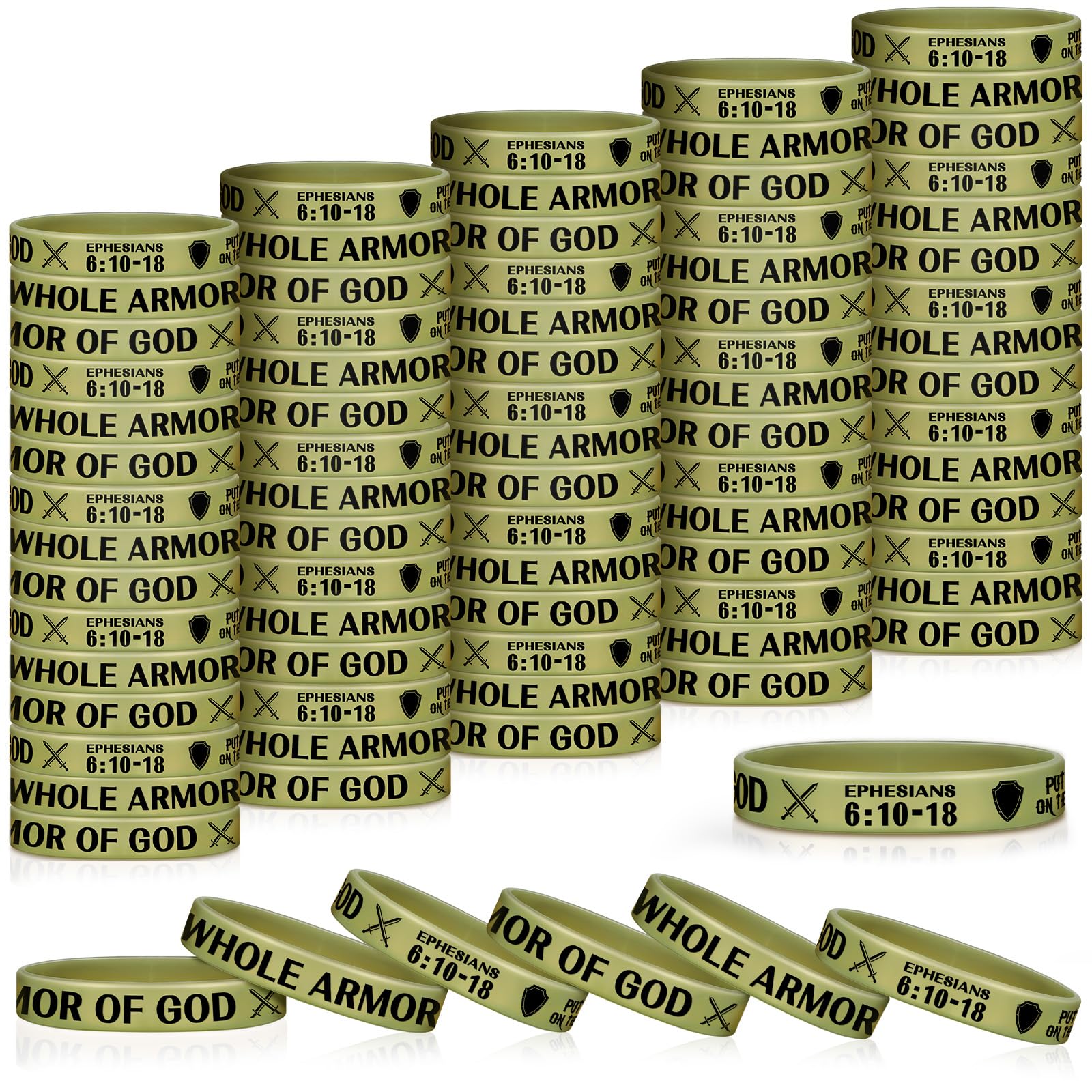 Liliful Put On The Whole Armor Silicone Wristband Bracelets Bulk Religious Christian Bible Verse Ephesians Motivational Inspirational Bracelet For Men Women, 7.95 X 0.47 Inch(80 Pcs)