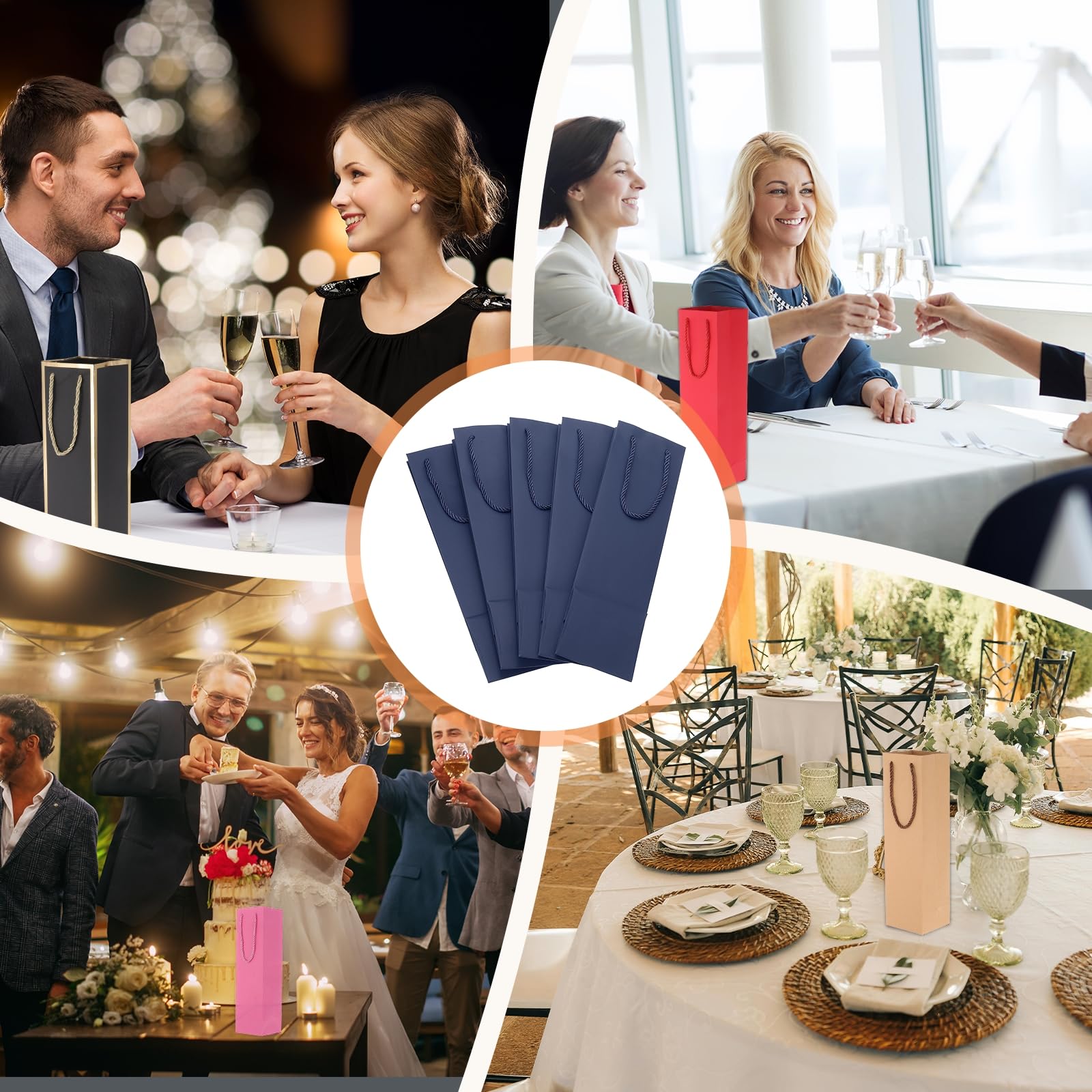 PATIKIL 24 Stück Wein Geschenktüten 3.7 x 3.5 x 14 Zoll Papier Marineblau | Weinflaschen Geschenktüten Wein Tüten Großhandel, Mit Griffen, Für Geschenk Hochzeit Geburtstag Jubiläum Party
