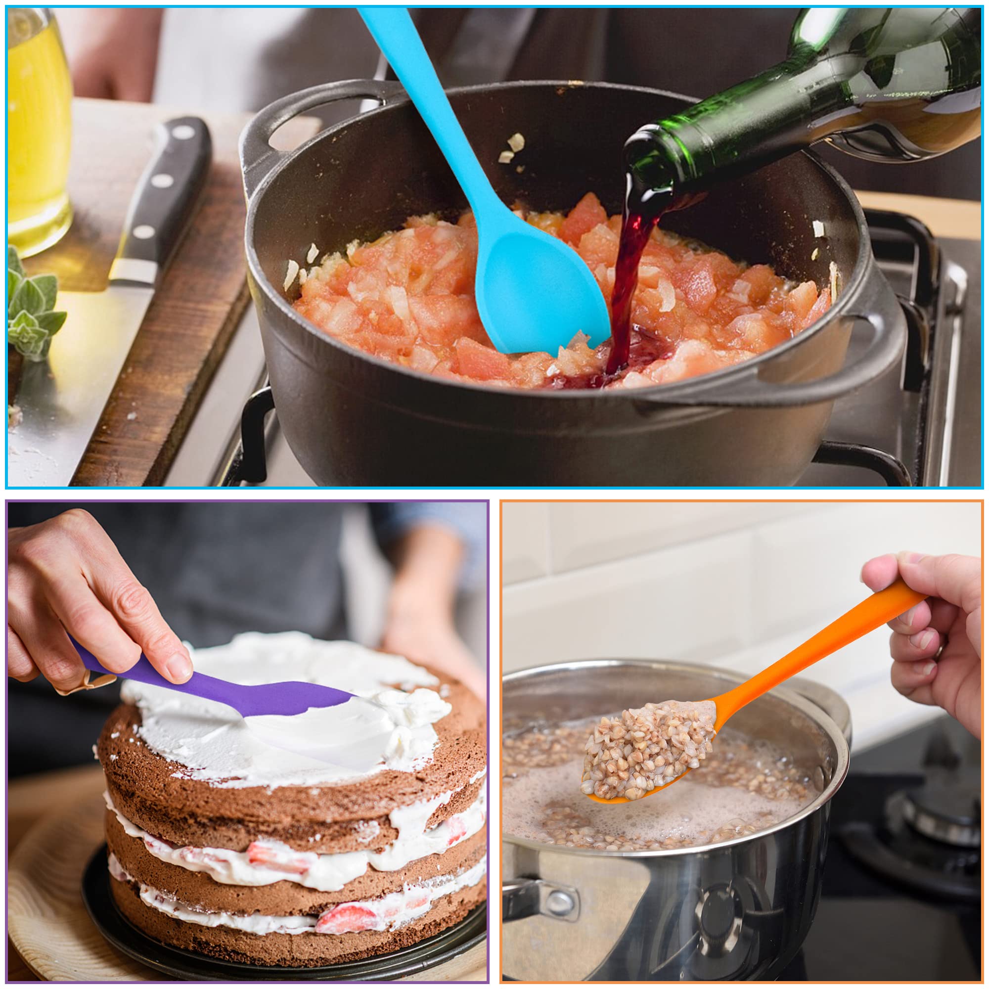 HaWare 6-częściowy zestaw przyborów kuchennych, nieprzywierające, silikonowe przybory kuchenne, odporne na wysokie temperatury, do gotowania i pieczenia, łatwe do czyszczenia, kolorowe