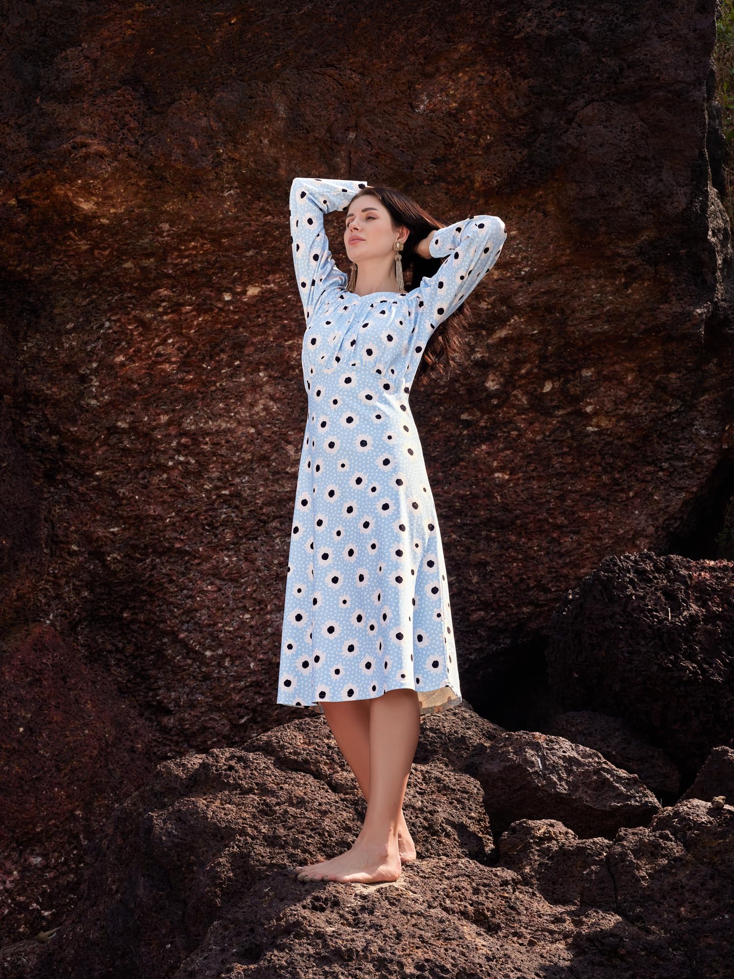 Purvaja Womens A-Line Midi Length Dress (Wini-011-Spider_Blue_X-Large)