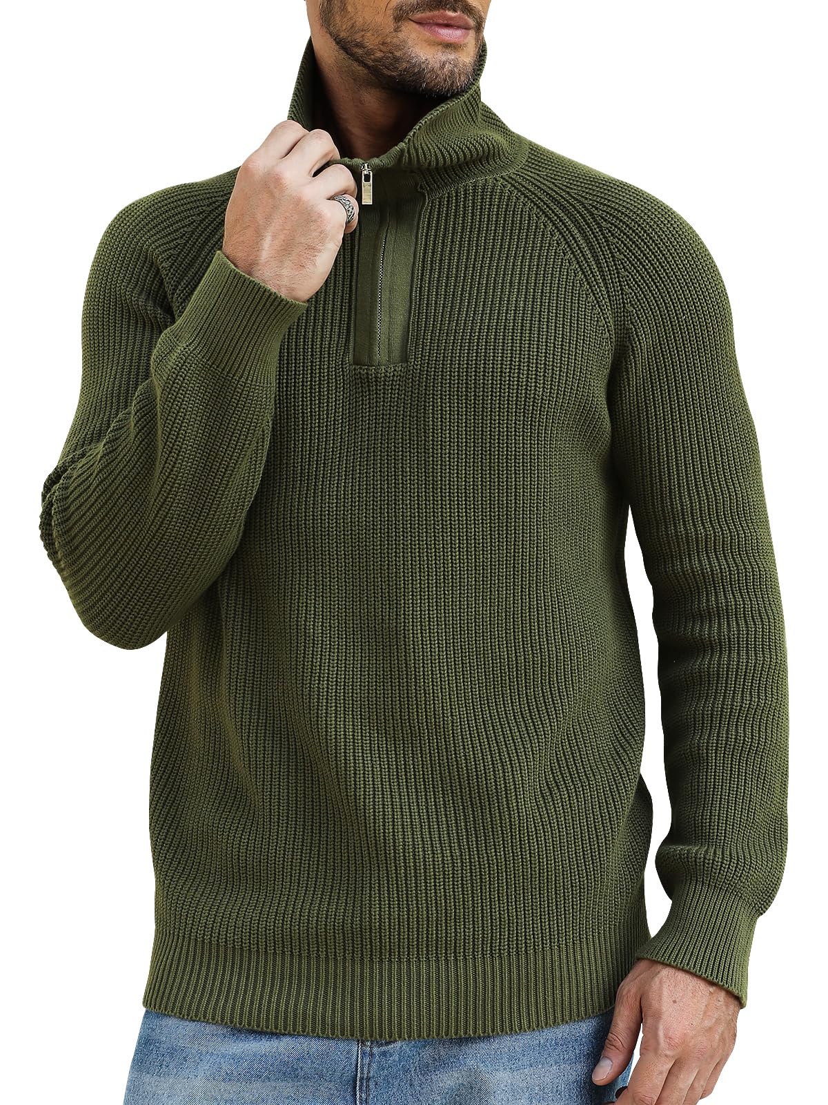 Męski sweter z zamkiem błyskawicznym na ćwierć szyi sweter slim fit swetry dzianinowa tekstura