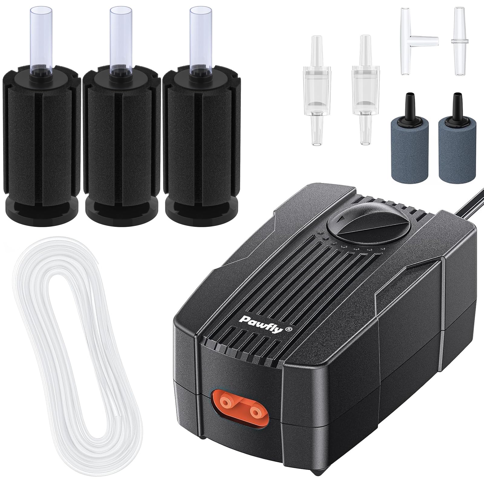 Pawfly Aquarium Air Pump 50 GPH Fish Tank Oxygen Pump for 10-60 Gallon Fish Tanks with Aquarium Bio Sponge Filter Quiet Betta Fry Shrimp and Small Fish Foam Filte