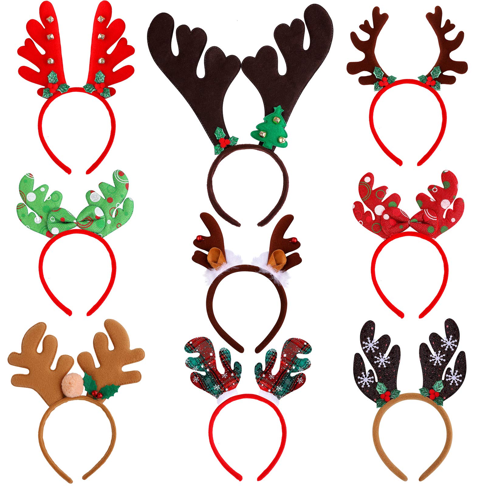 Ruisita Lot de 9 bandeaux de Noël en forme de renne pour cerfs de Noël
