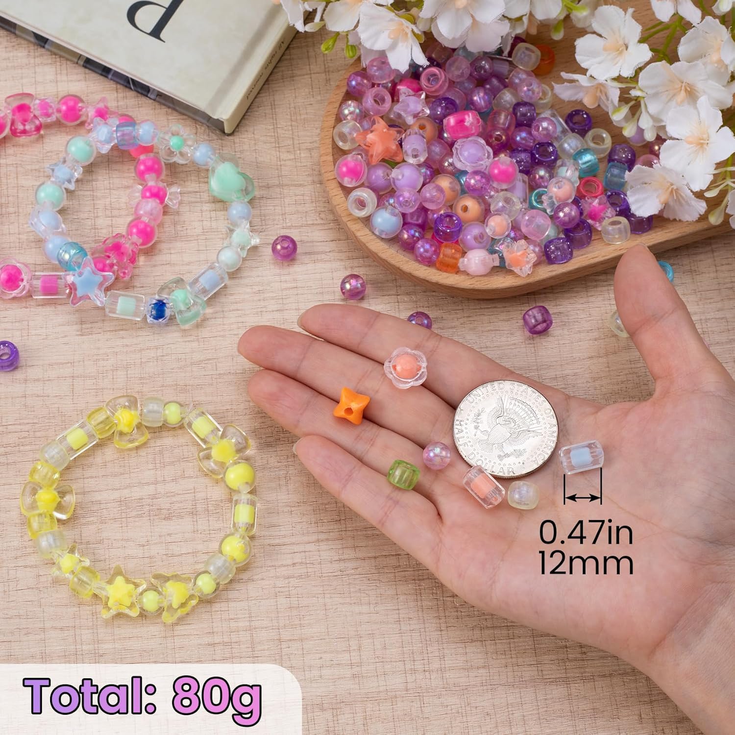 OIIKI 80g Acrylic Assorted Beads for Jewelry Making, Cute Candy Aesthetic Charms Beads, Colorful Star Heart Candy Charms Bulk for DIY Crafts Necklace Bracelet Keychains - Image 2