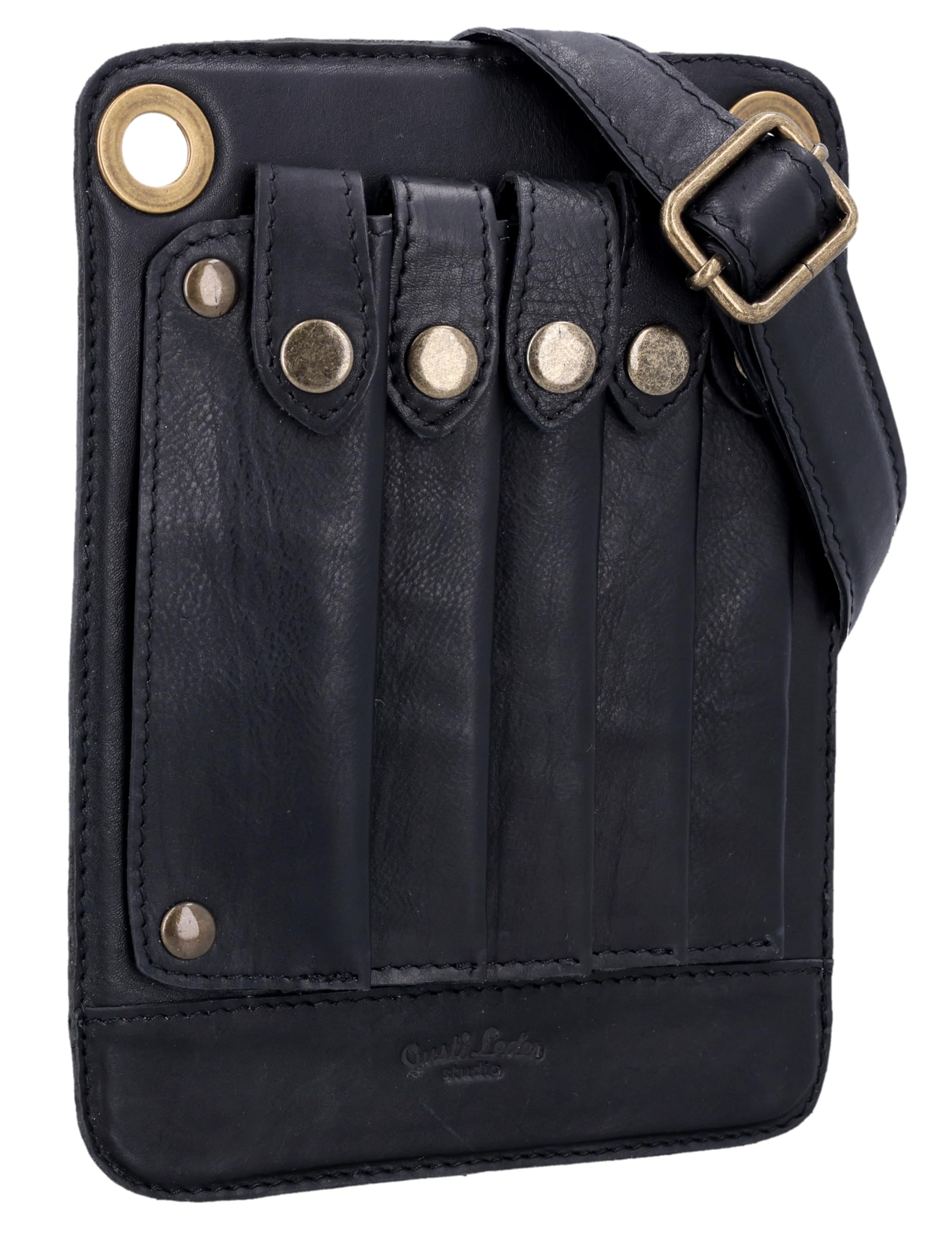 Gusti Pino - Bolso bandolera de piel para peluquería y herramientas, color negro
