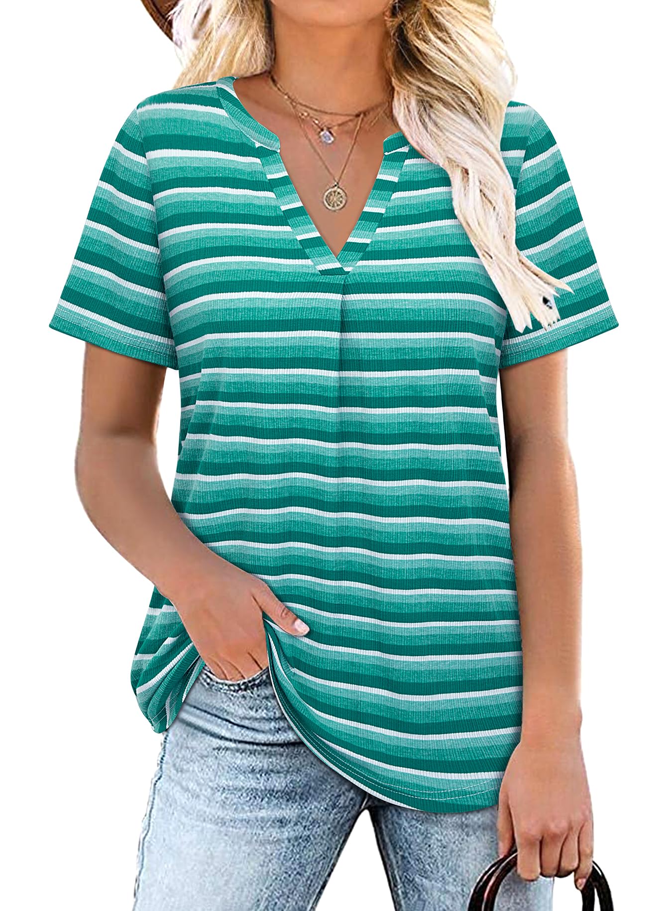 Siddhe Damen Bluse Kurzarm T-Shirts V-Ausschnitt Elegant Lässig Tunika Oberteil Locker Sommer Longshirt