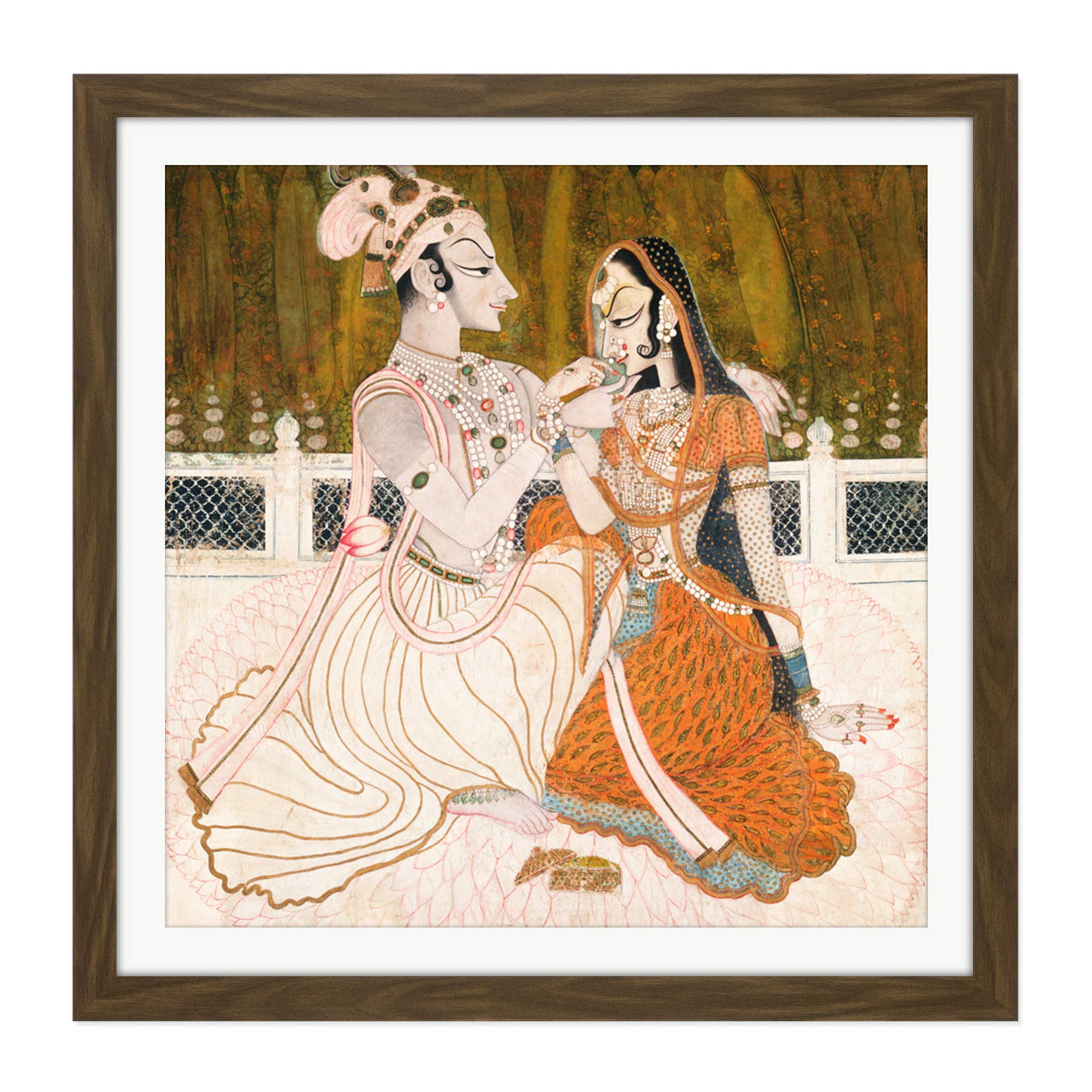 Maker Unknown India Krishna And Radha Square Wooden Framed Wall Art Print Picture 16X16 Inch