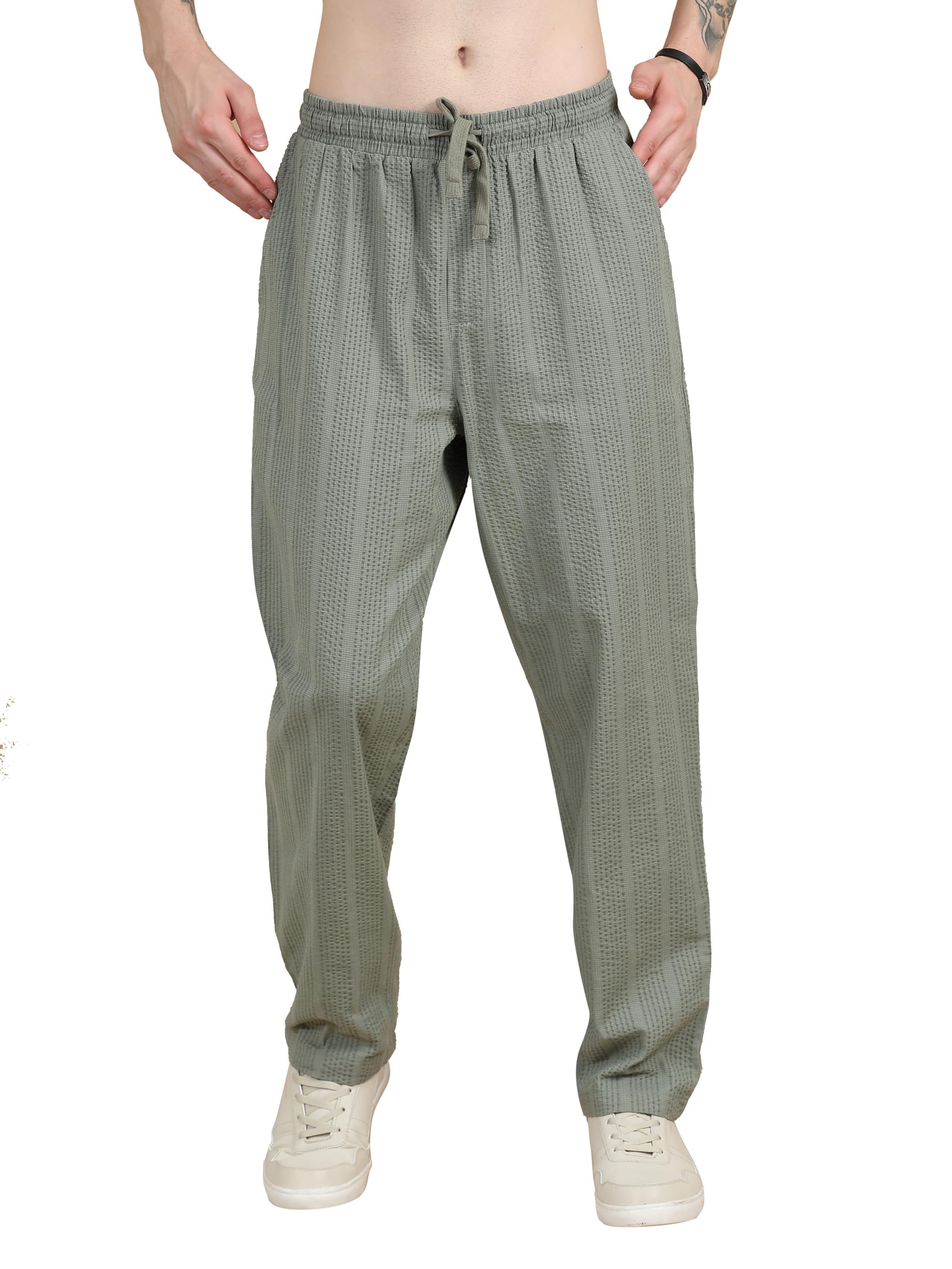 stitchx Men’s Airport Look Textured Seersucker Cotton Jogger Trousers S-4XL-picture-53