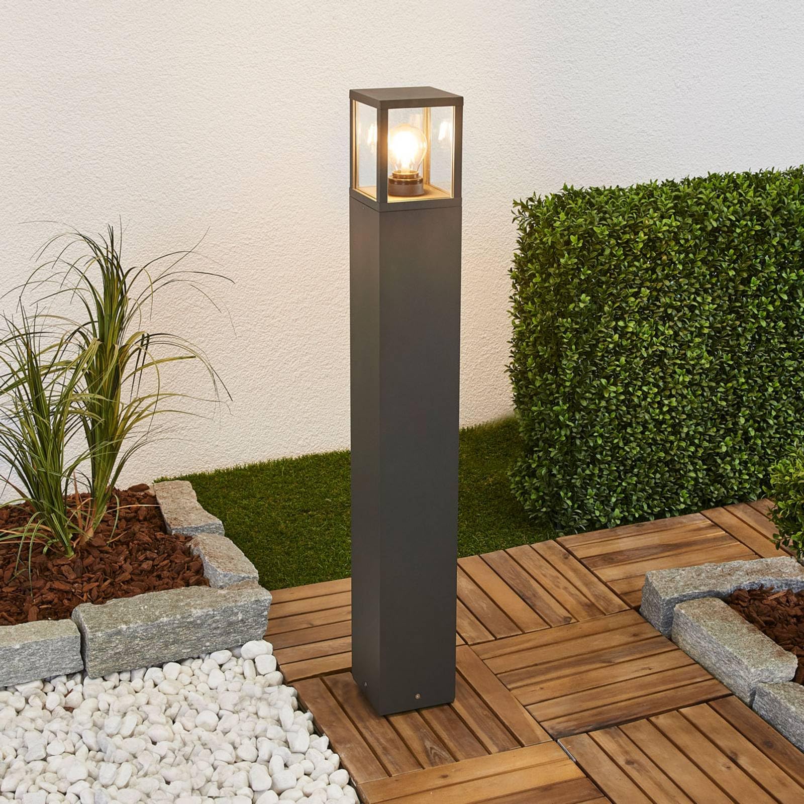 Lindby Lampioncino da giardino Paletto luminoso Segnapassi Alluminio Esterno 90 cm, E27 grigio grafite Illuminazione aiuole sentieri cortile luci led esterno