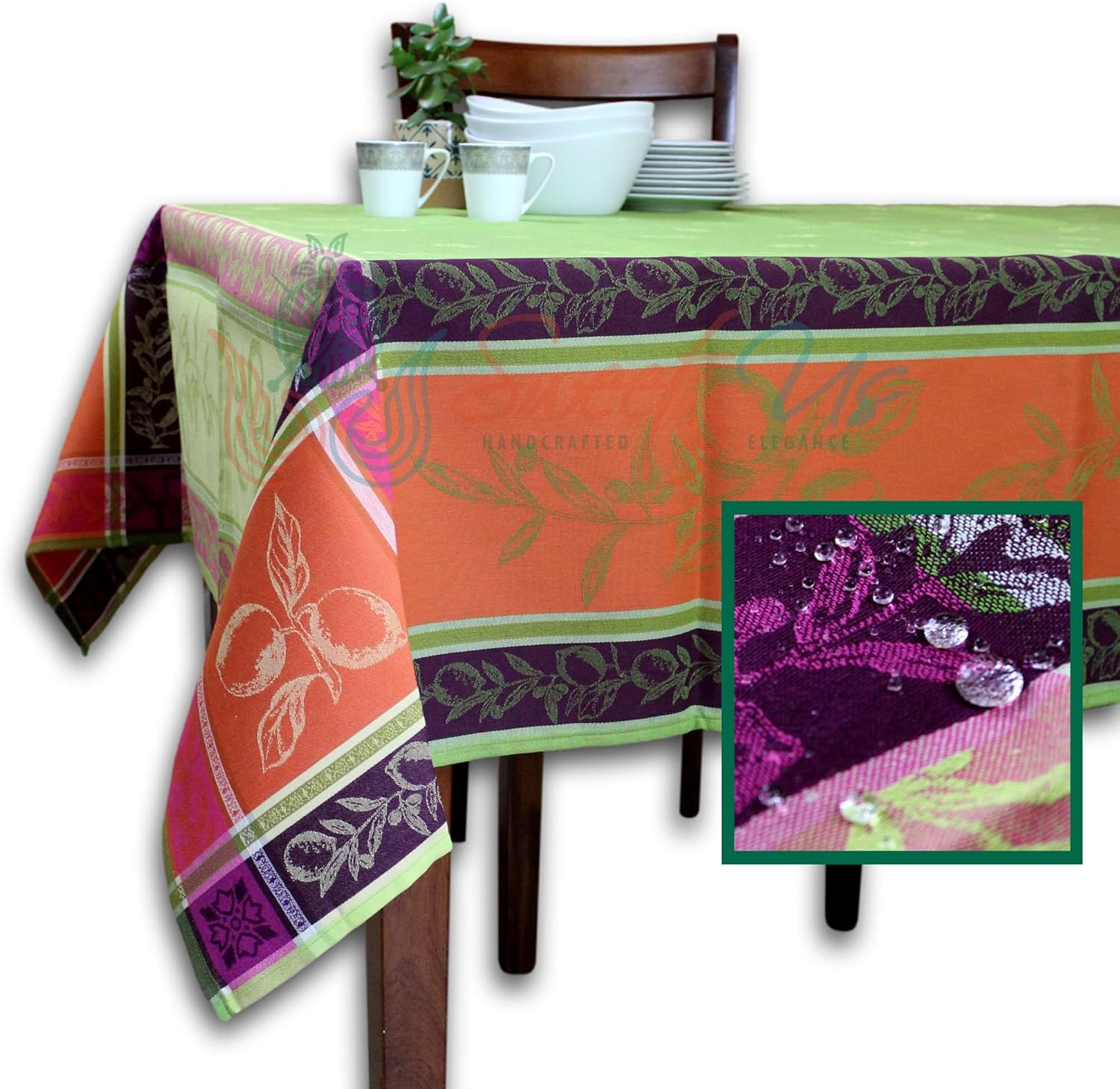 Sweet Us Citronnier Wipeable Tablecloth Spill Resistant Teflon Coated, Floral Cotton French Provencal Tablecloth for Rectangle Tables, Table Cover for Indoor and Outdoors, Verdant Citrus, 63 x 98