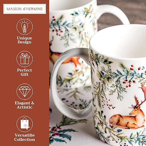 Miniatura 2 de Maison d' Hermine Holly Time - Taza de café de porcelana fina con asas para regalos, bebidas calientes, café, capuchino, latte, cacao, té perfecto
