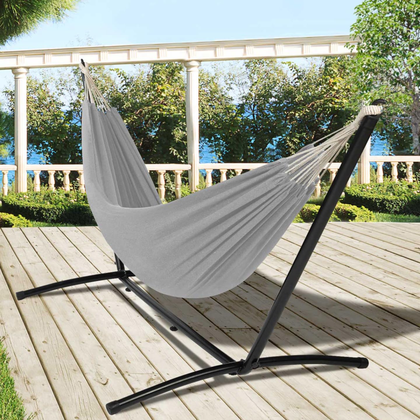 IDMarket - Hamaca con soporte de metal y lienzo, color gris claro