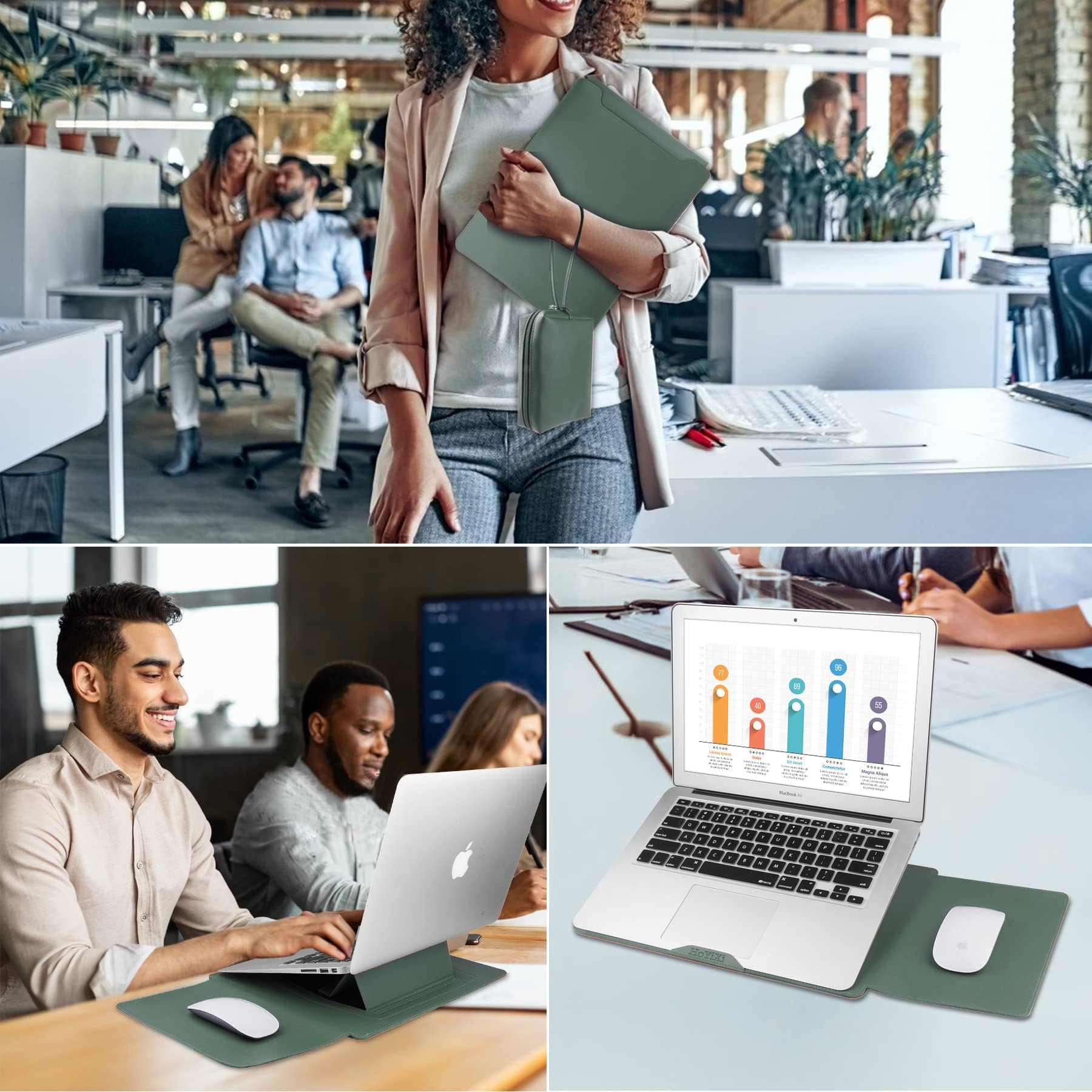 Custodia Per MacBook 13-14" In Pelle Impermeabile Con Supporto Regolabile - 4 In 1 Per Laptop - Foto 4