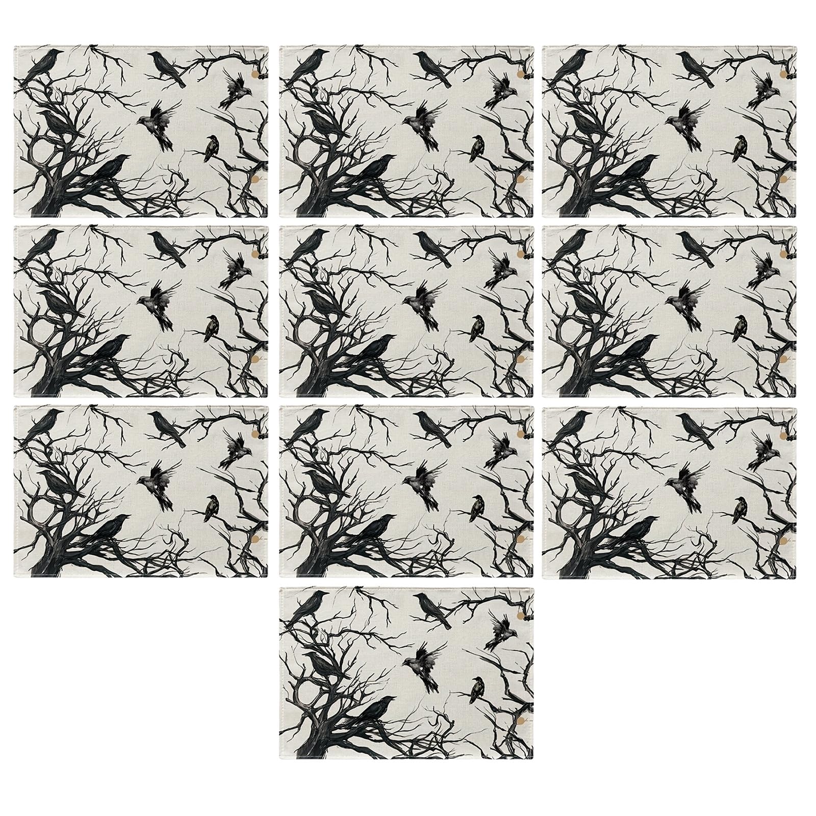Jazuaiao Sturdy Fabric Halloween Crow Placemats Functional Crow Patterned Placemats for Halloween Celebration and Decoration Tableware Mats
